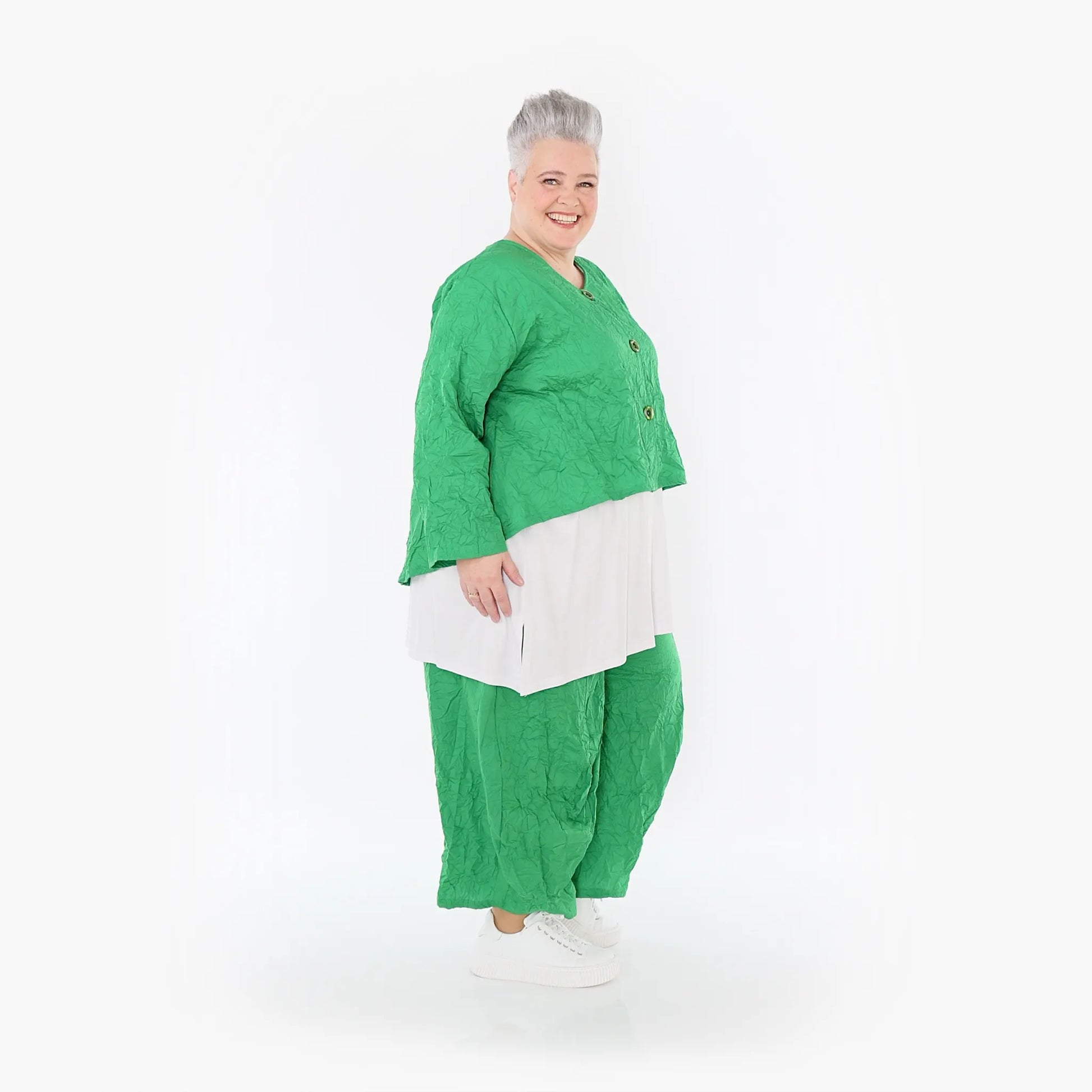 AKH Fashion Jacke in gerundeter Form, aus Materialmix, 1372.00130, Grün, Ausgefallen