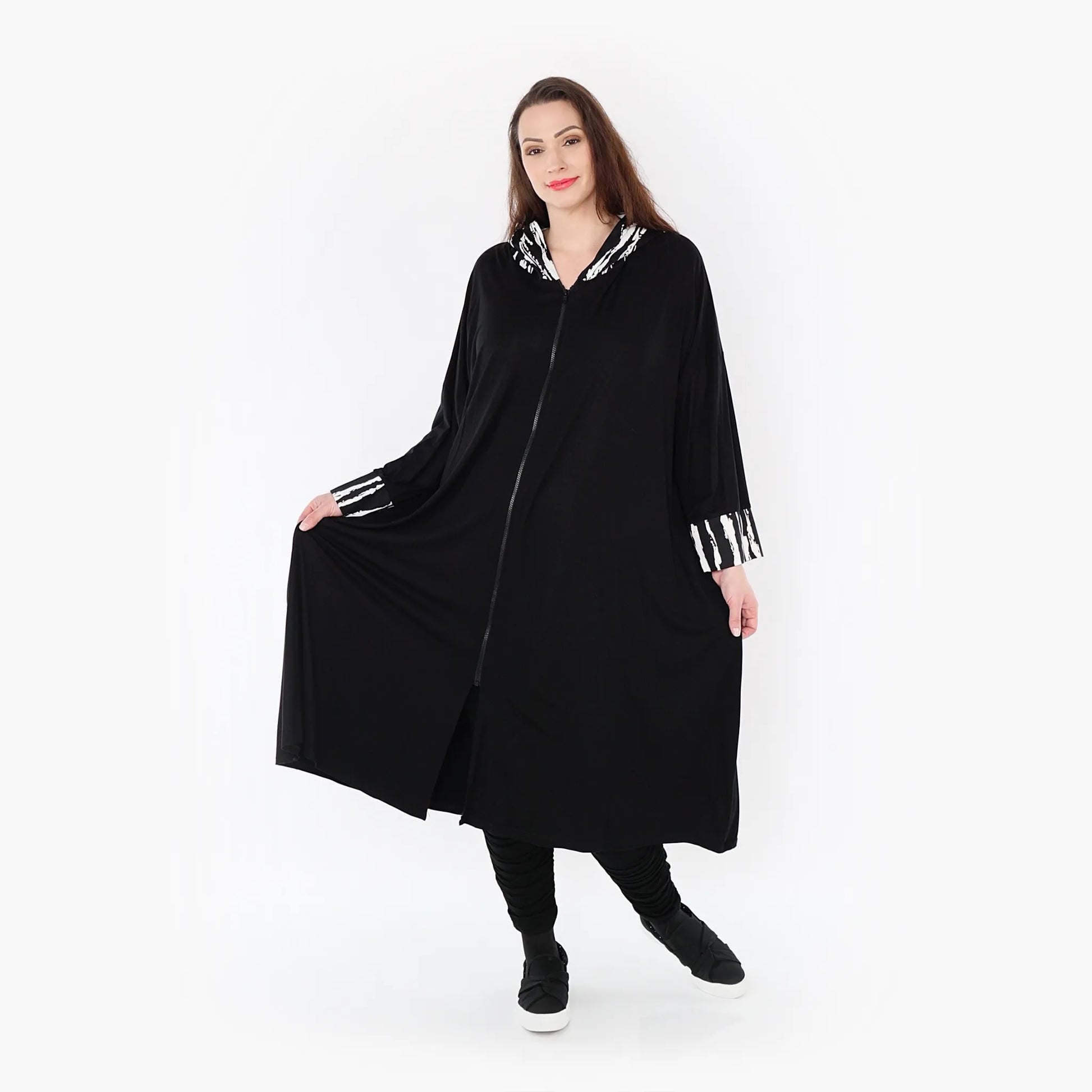 A-Form Mantel von AKH Fashion aus Viskose, 1418.06891, Schwarz/Weiß, Schick, Modern