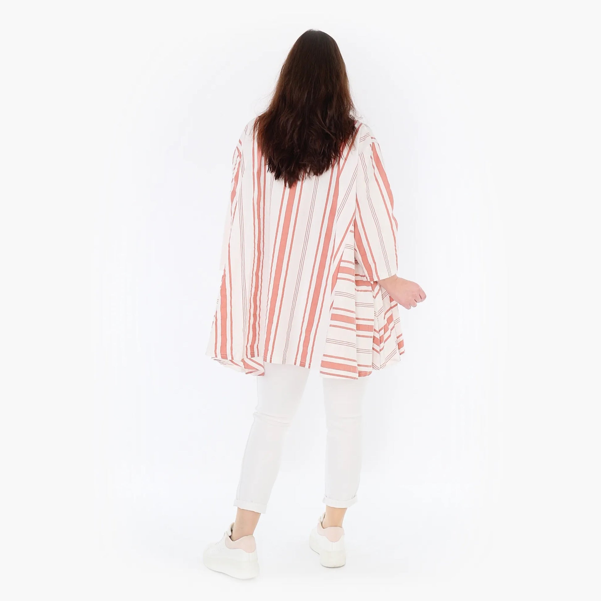 A-Form Bigshirt von AKH Fashion aus Baumwolle, 1420.00593, Weiß/Apricot, Blockstreifen