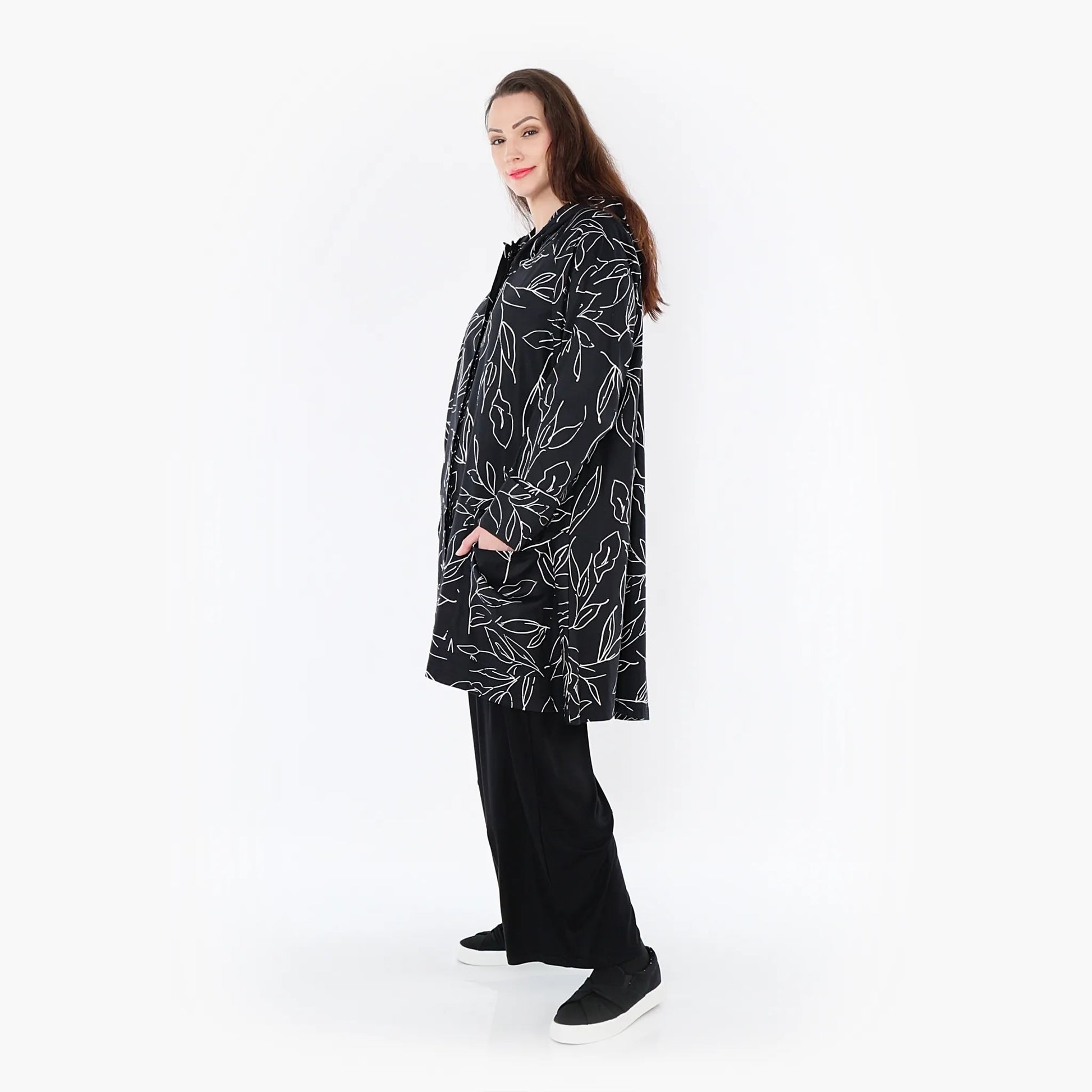 AKH Fashion Jacke in gerader Form, aus Baumwolle, 1406694, Schwarz/Weiß, Schick, Modern
