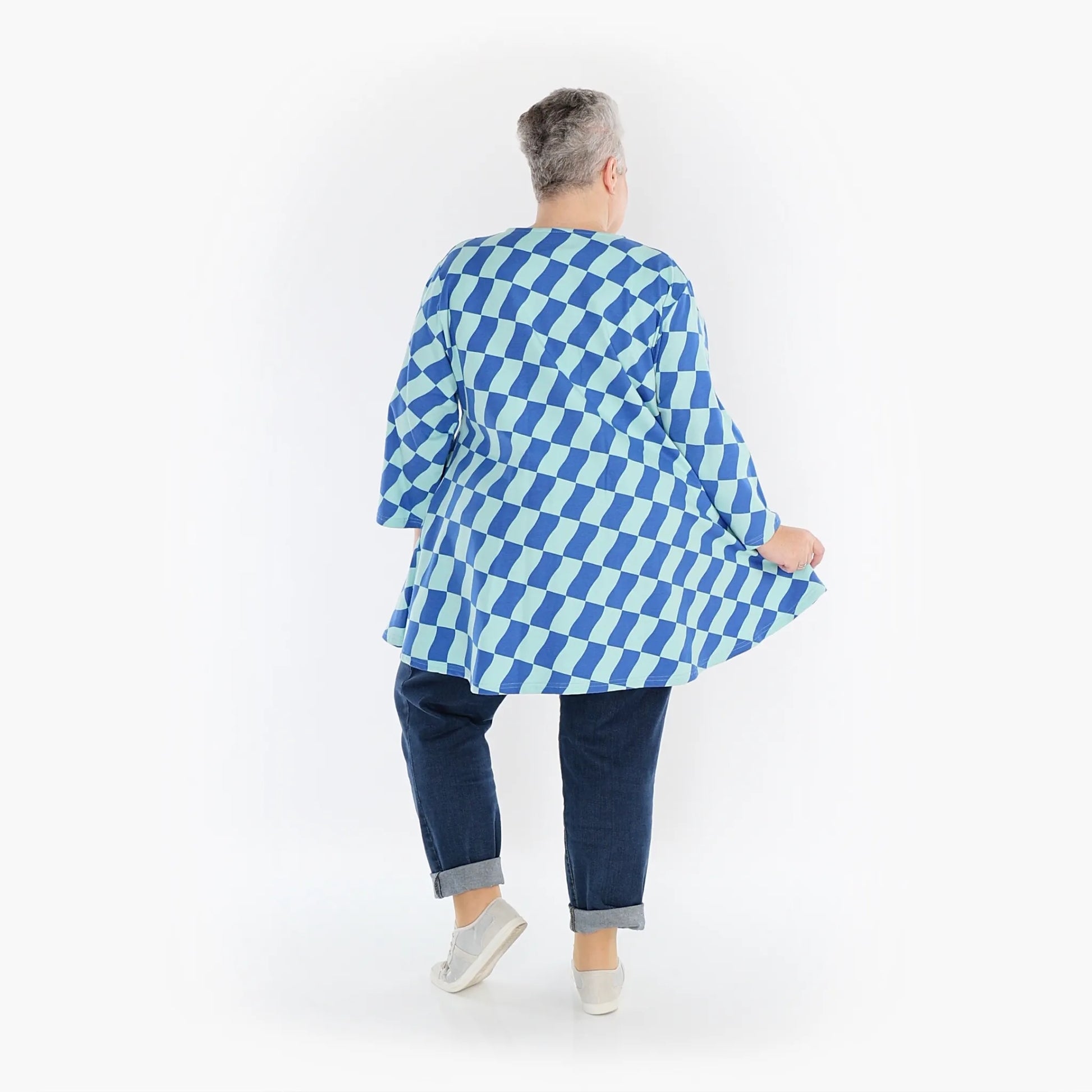 AKH Fashion Jacke in Glocken-Form, aus Baumwolle, 1427.1892J, Türkis/Blau, Kariert, Schick