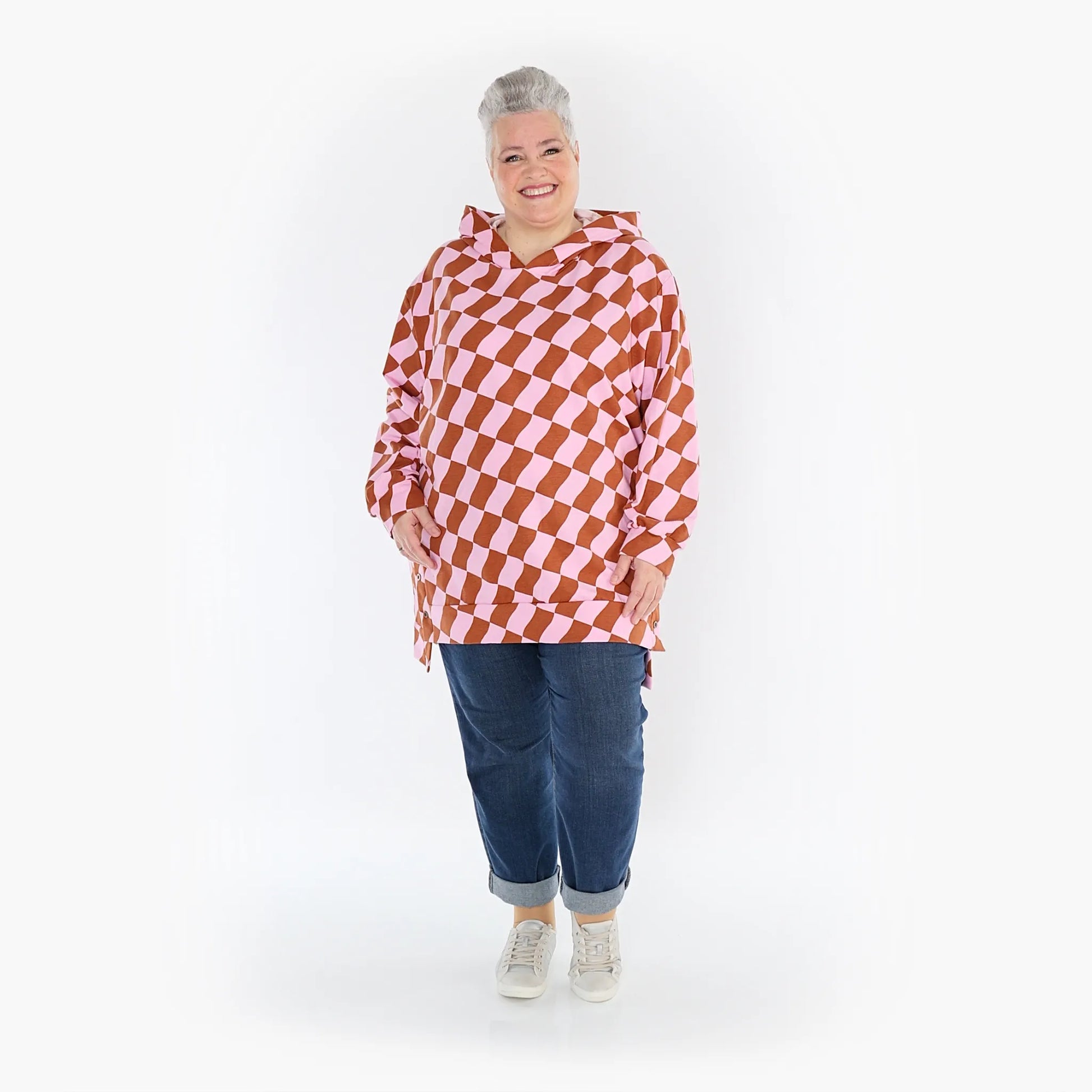 AKH Fashion Bigshirt in gerader Form, aus Baumwolle, 1427.06988, Pink/Cognac, Kariert, Schick