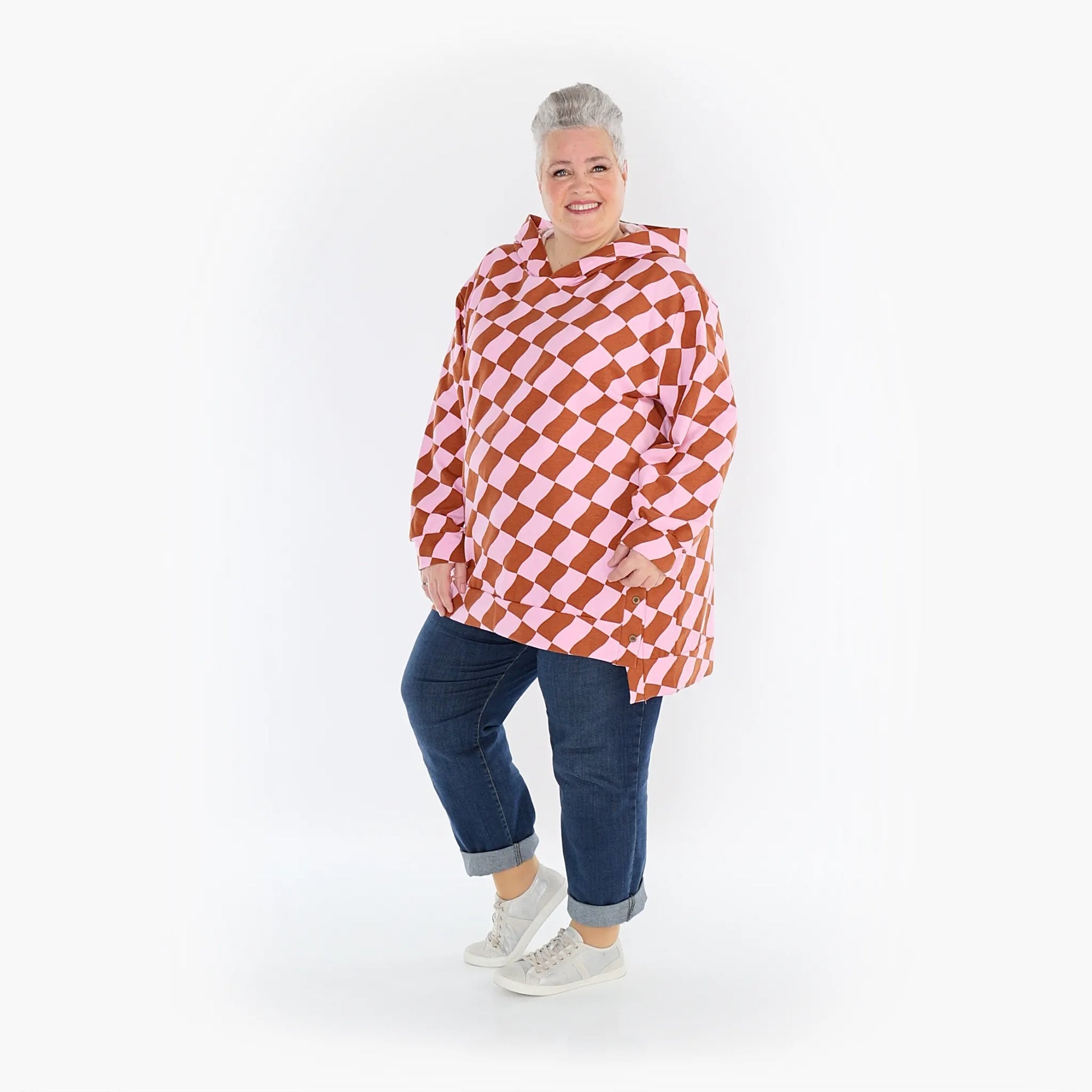 AKH Fashion Bigshirt in gerader Form, aus Baumwolle, 1427.06988, Pink/Cognac, Kariert, Schick