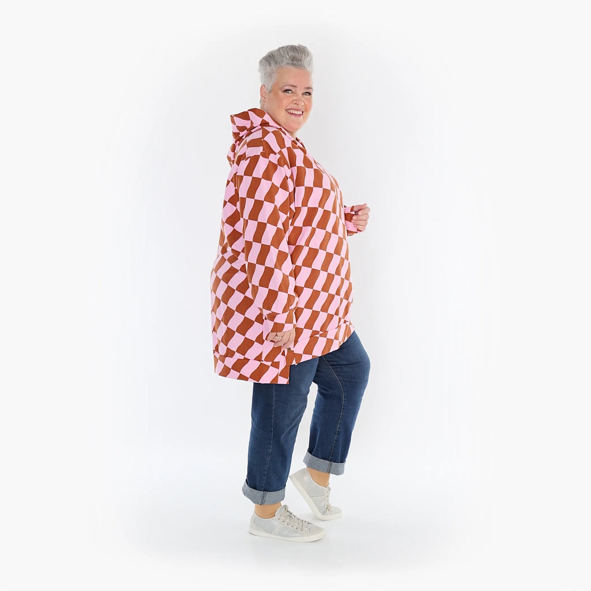 AKH Fashion Bigshirt in gerader Form, aus Baumwolle, 1427.06988, Pink/Cognac, Kariert, Schick