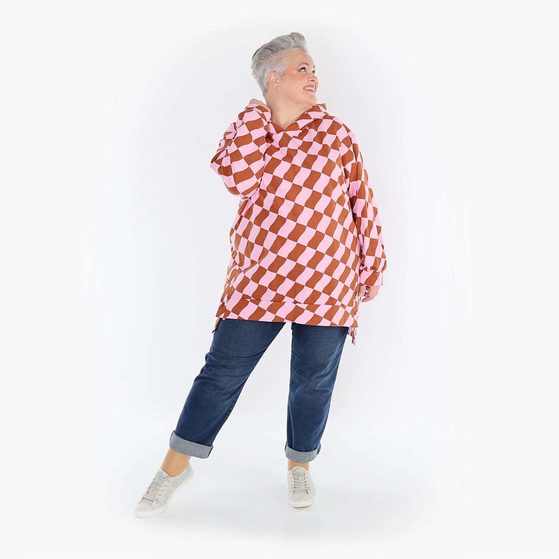 AKH Fashion Bigshirt in gerader Form, aus Baumwolle, 1427.06988, Pink/Cognac, Kariert, Schick