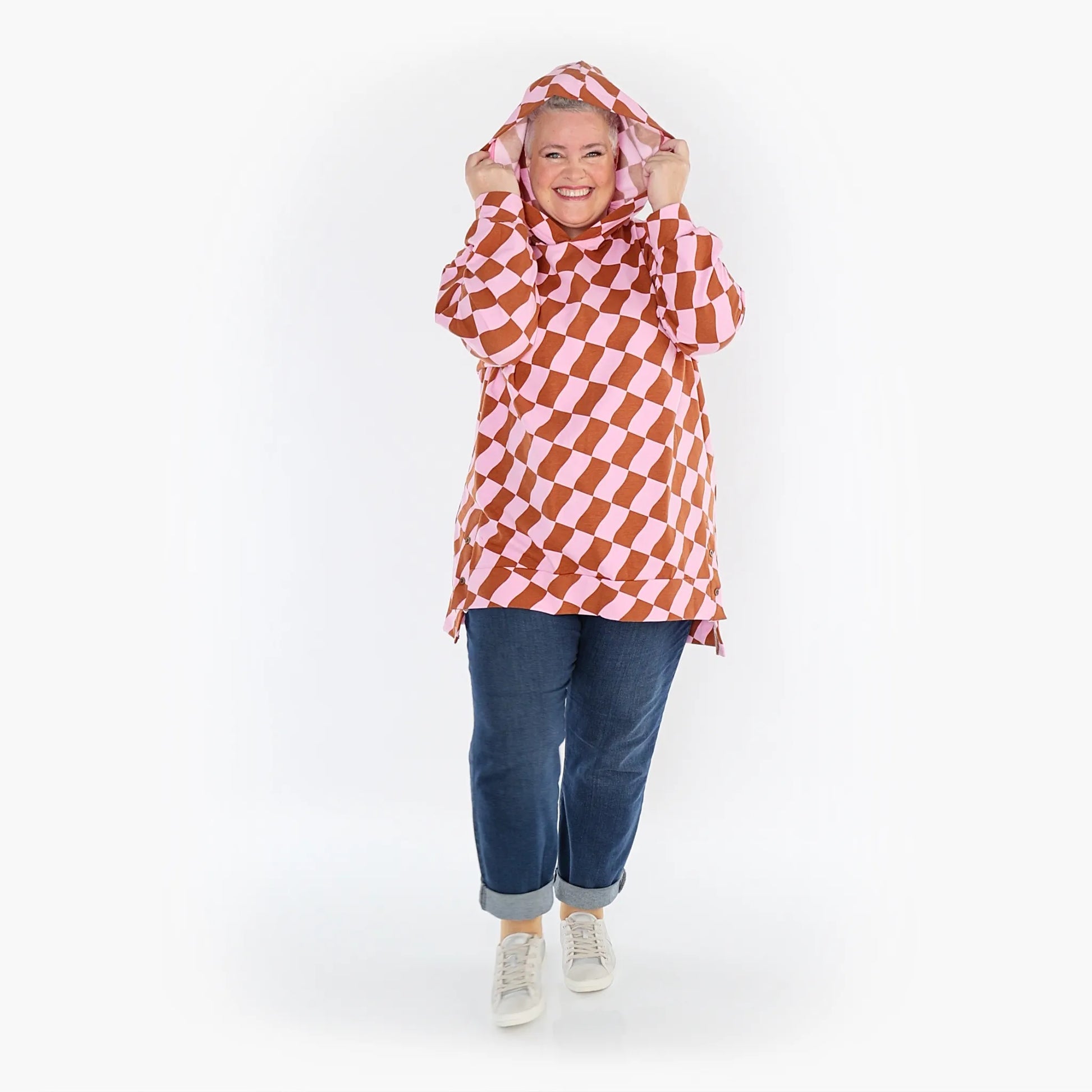AKH Fashion Bigshirt in gerader Form, aus Baumwolle, 1427.06988, Pink/Cognac, Kariert, Schick