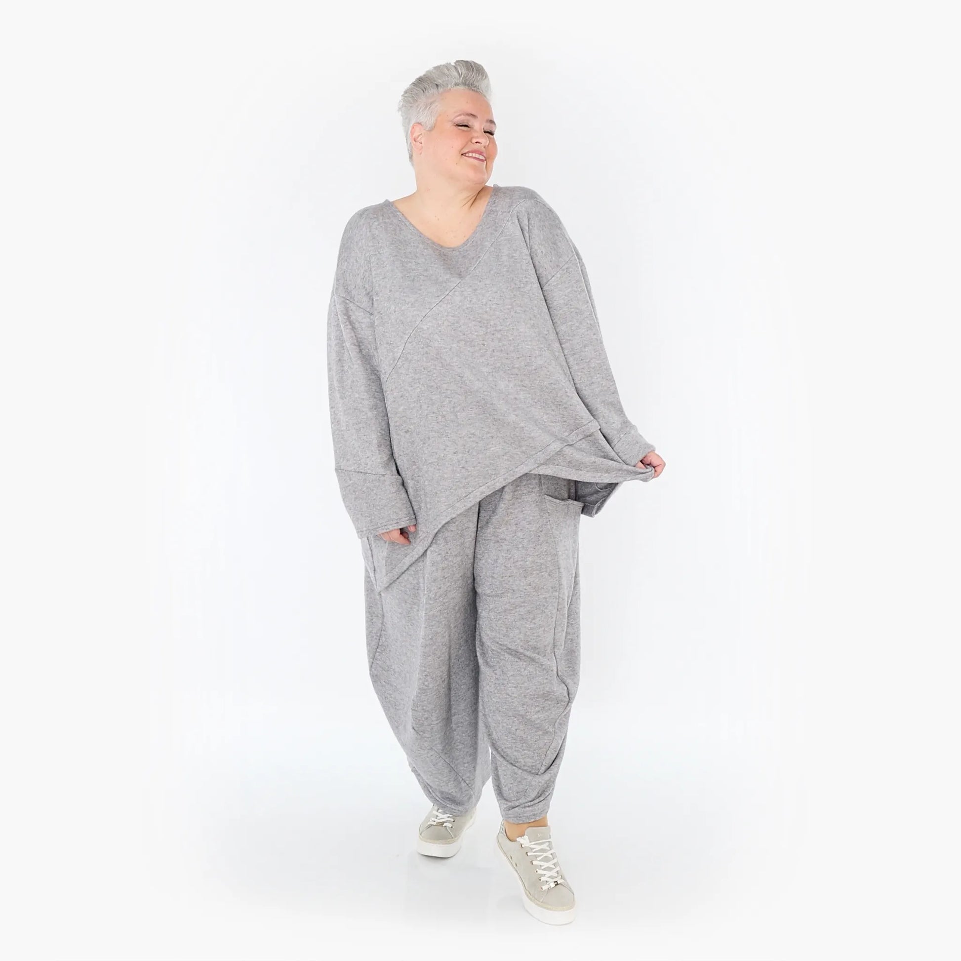 A-Form Bigshirt von AKH Fashion aus Viskose, 1429.07013, Hellgrau, Schick, Modern, Bequem