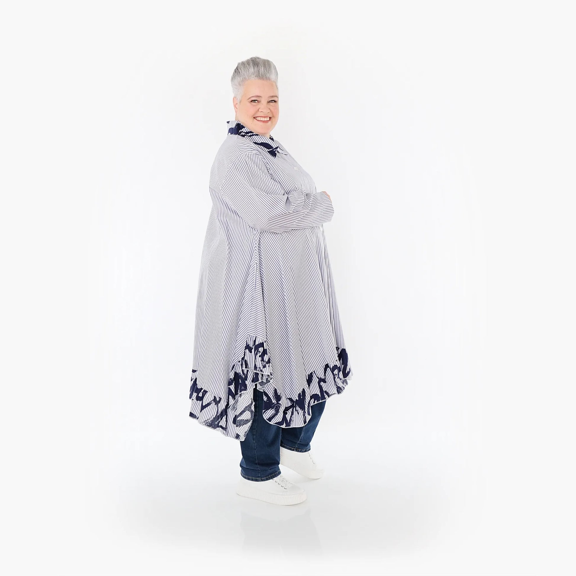 A-Form Bluse von AKH Fashion aus Baumwolle, 1435.06917, Weiß/Blau, Vichy-Streifen, Schick