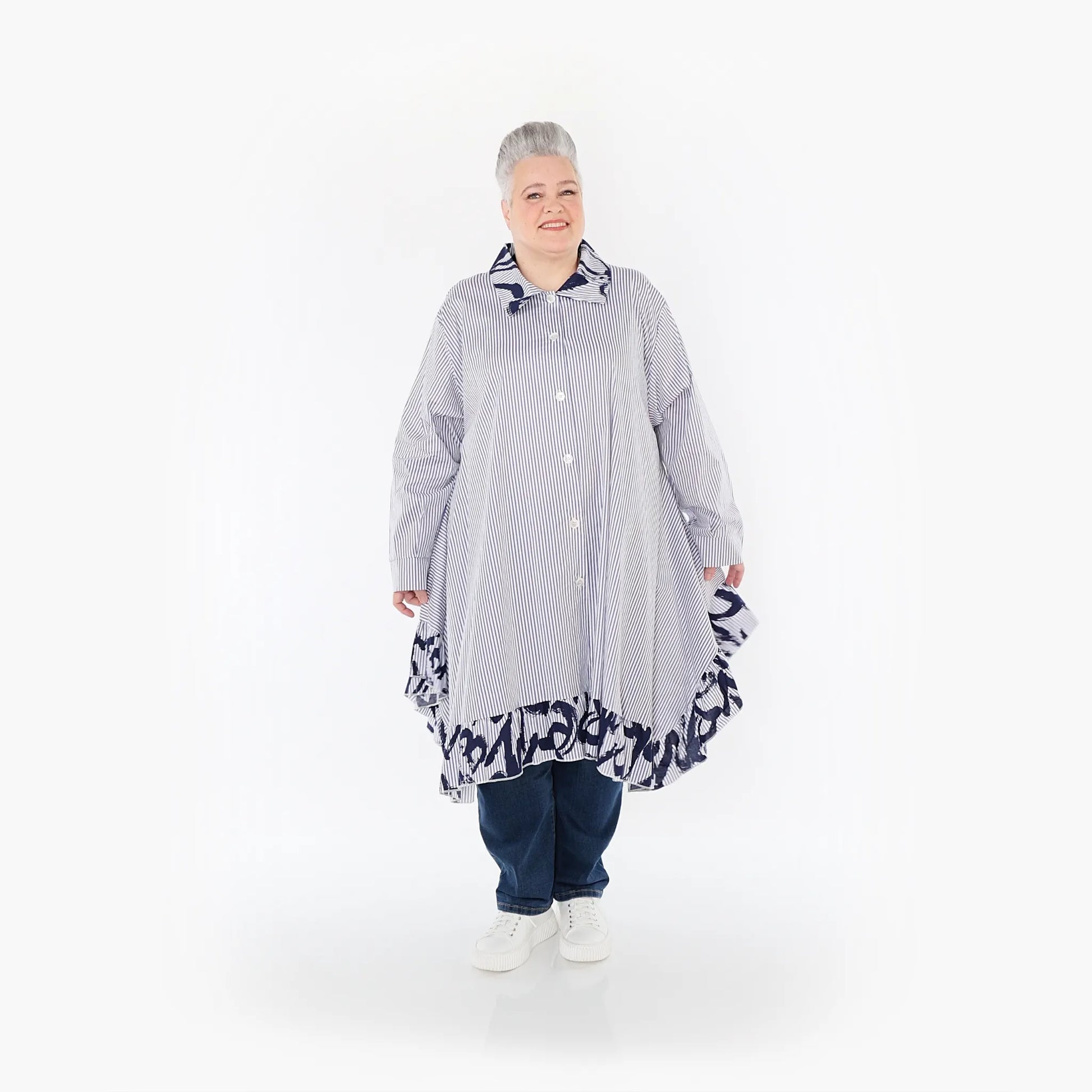 A-Form Bluse von AKH Fashion aus Baumwolle, 1435.06917, Weiß/Blau, Vichy-Streifen, Schick