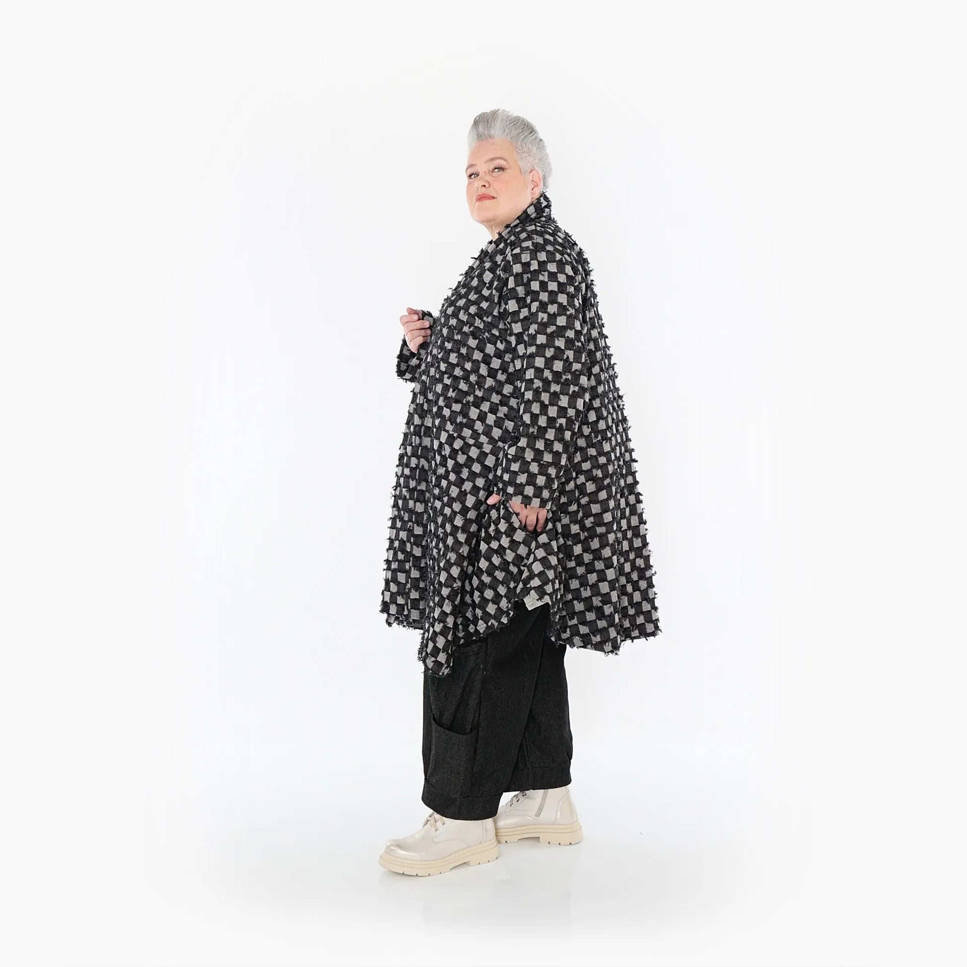 A-Form Cardigan von AKH Fashion aus Baumwolle, 1463.07040, Schwarz/Grau, Kariert, Schick