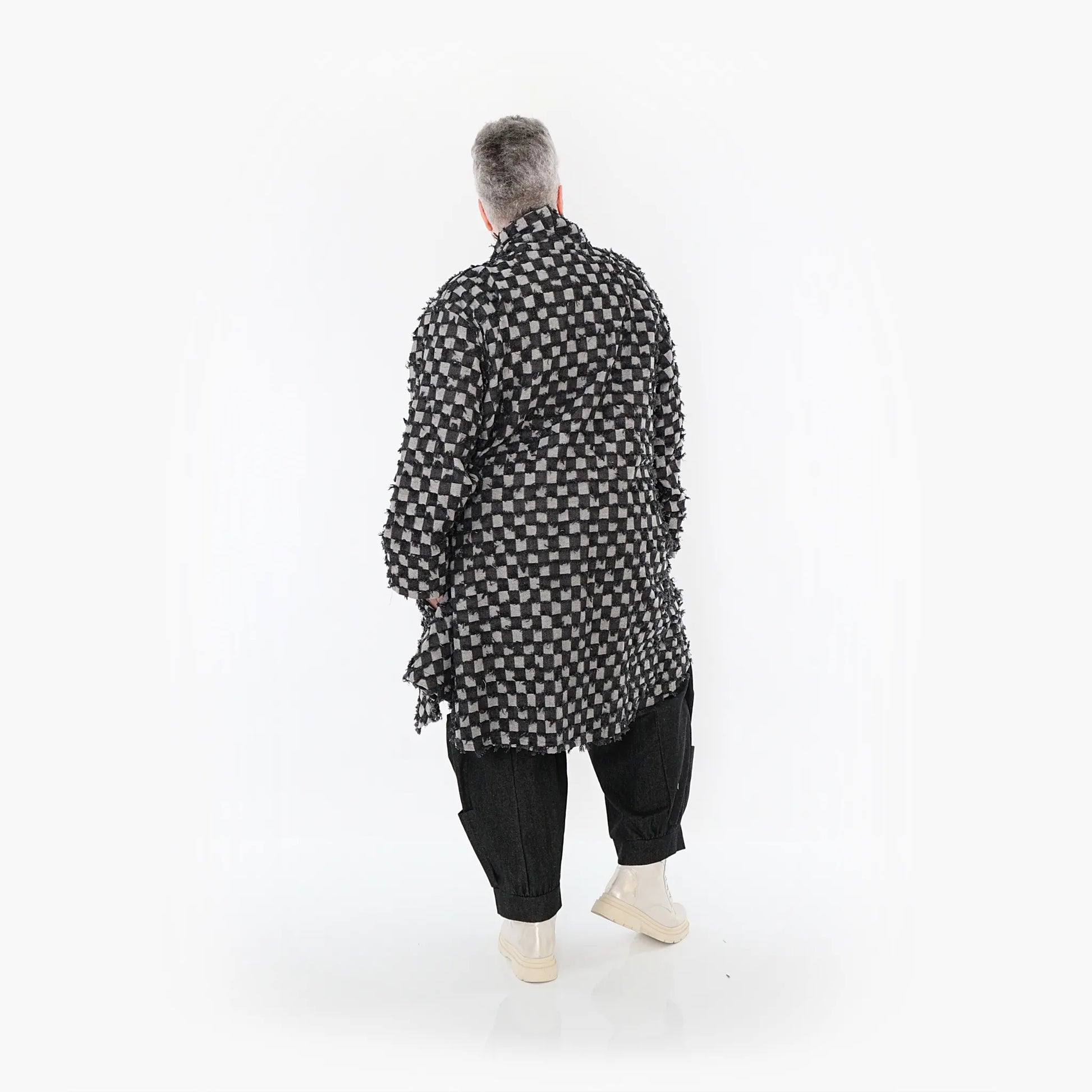 A-Form Cardigan von AKH Fashion aus Baumwolle, 1463.07040, Schwarz/Grau, Kariert, Schick