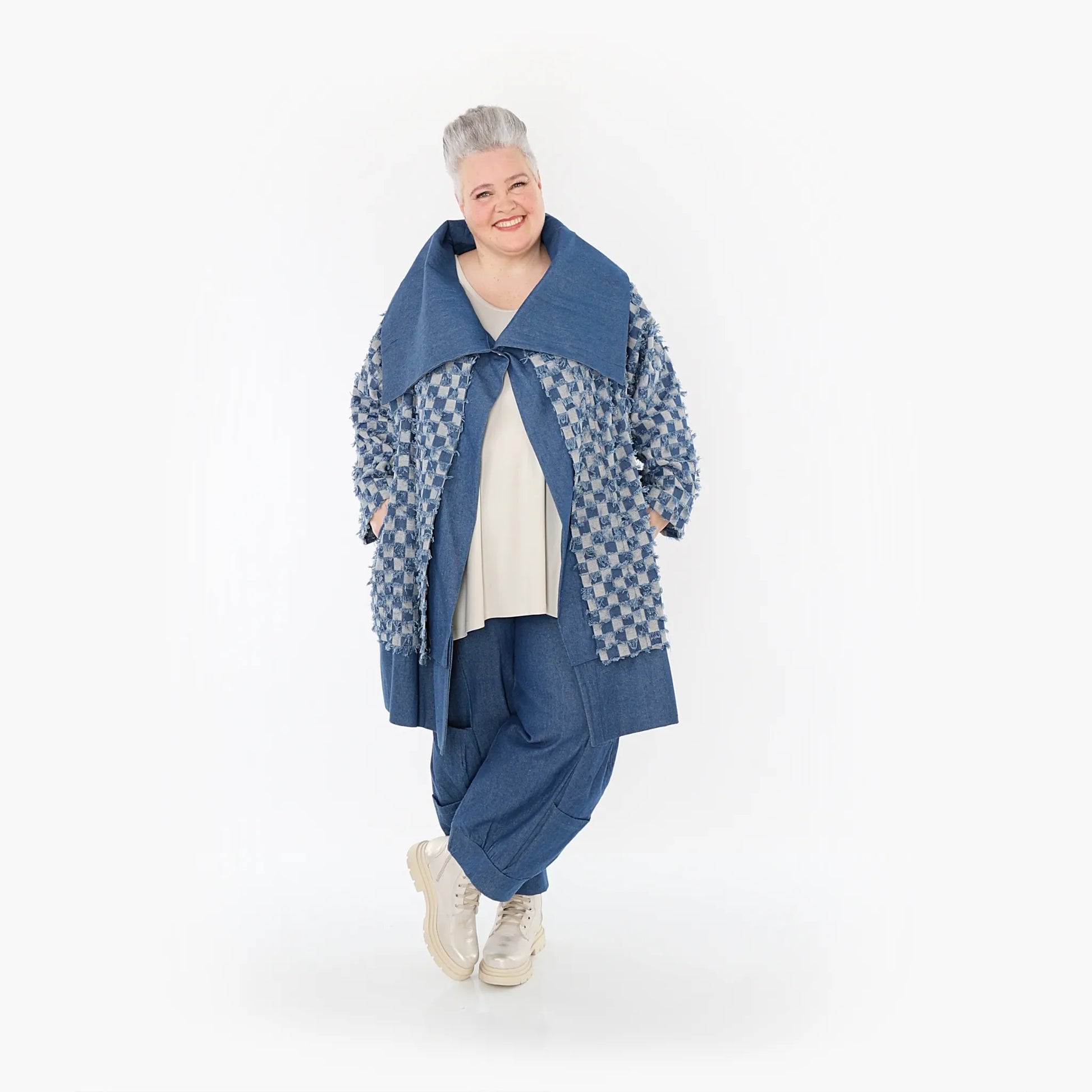 AKH Fashion Jacke in gerader Form, aus Baumwolle, 1463.07053, Jeansblau/Grau, Kariert