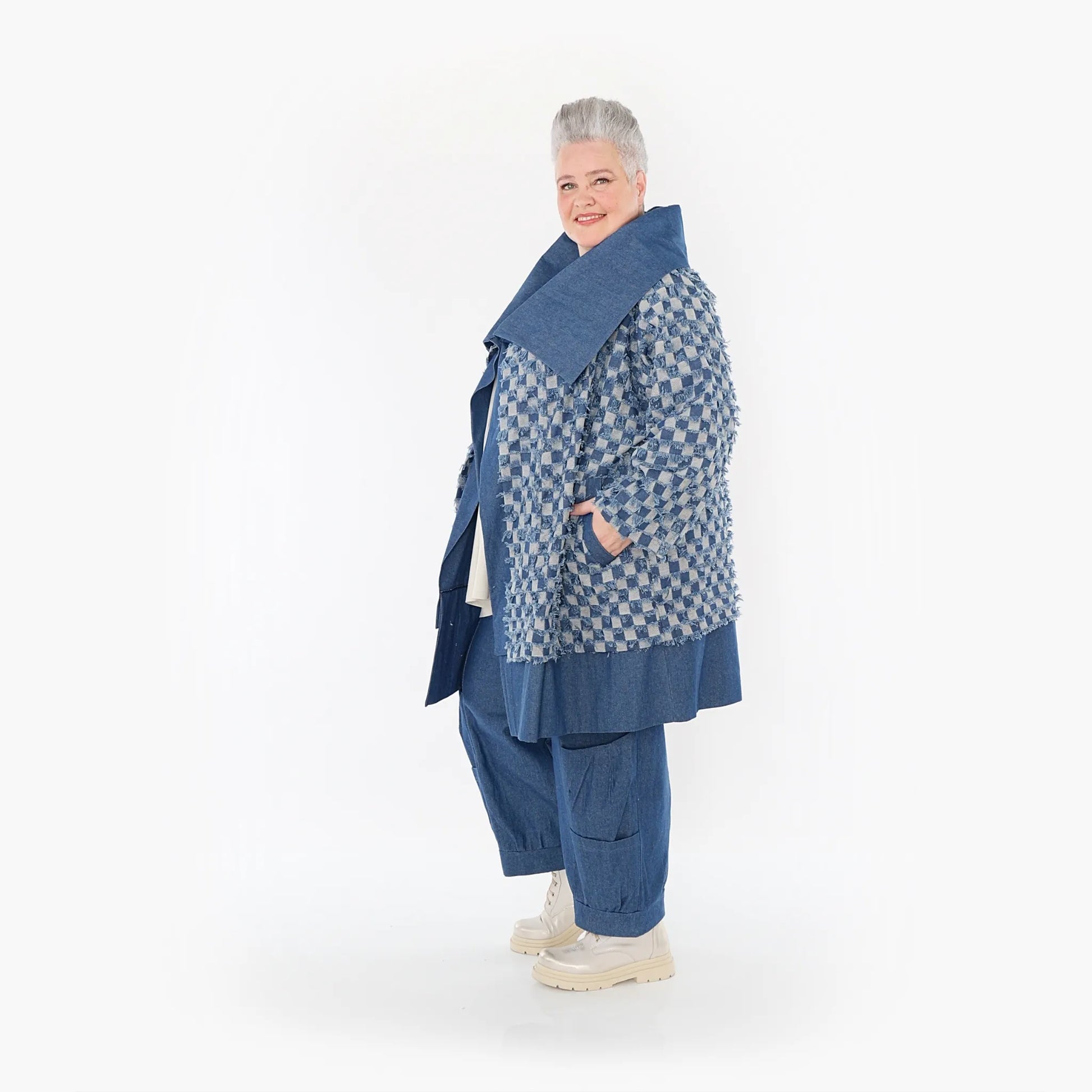 AKH Fashion Jacke in gerader Form, aus Baumwolle, 1463.07053, Jeansblau/Grau, Kariert