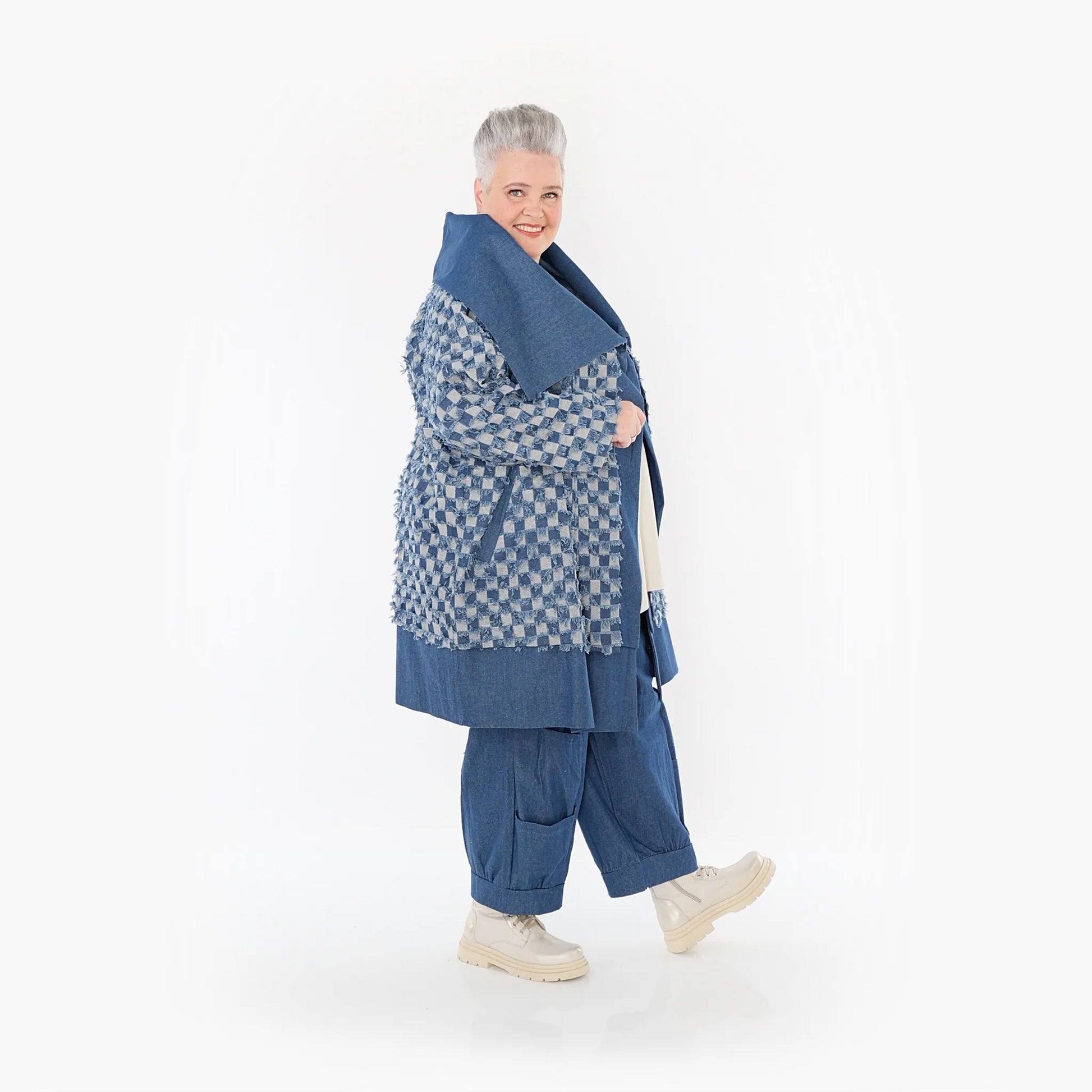 AKH Fashion Jacke in gerader Form, aus Baumwolle, 1463.07053, Jeansblau/Grau, Kariert