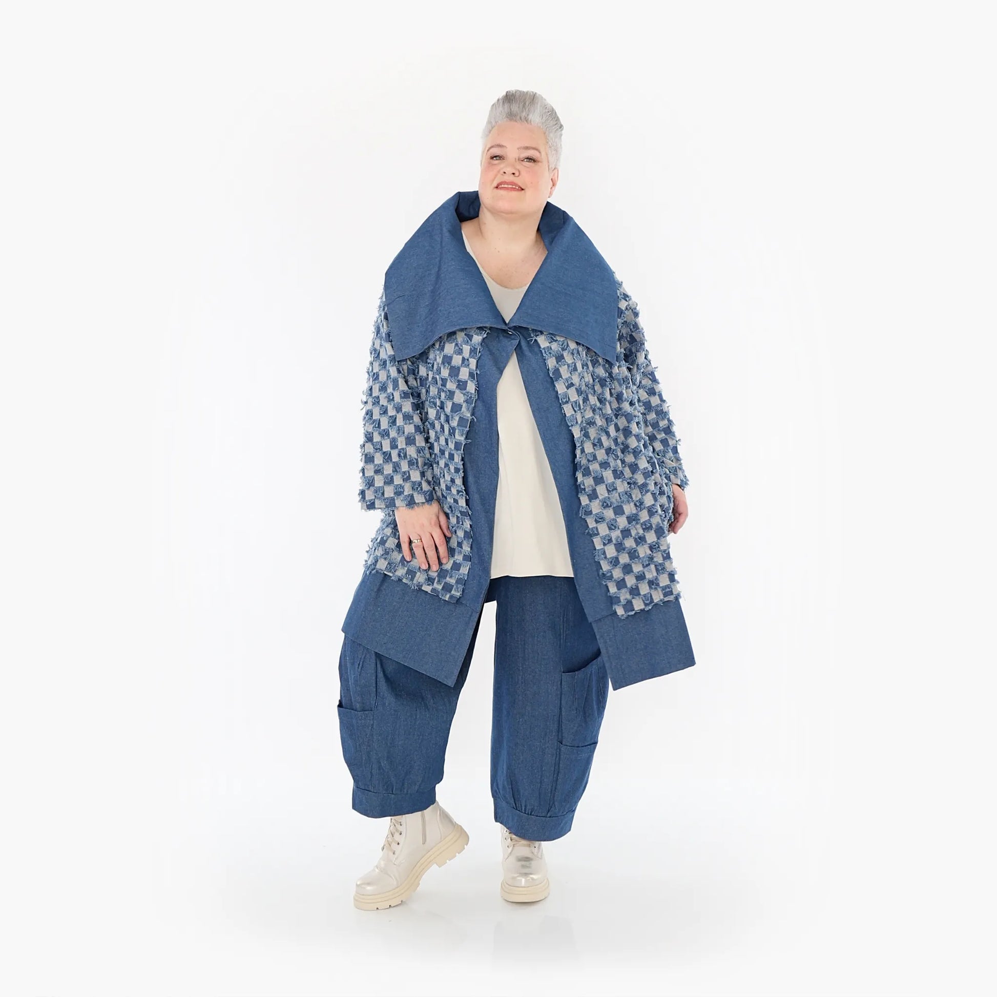 AKH Fashion Jacke in gerader Form, aus Baumwolle, 1463.07053, Jeansblau/Grau, Kariert