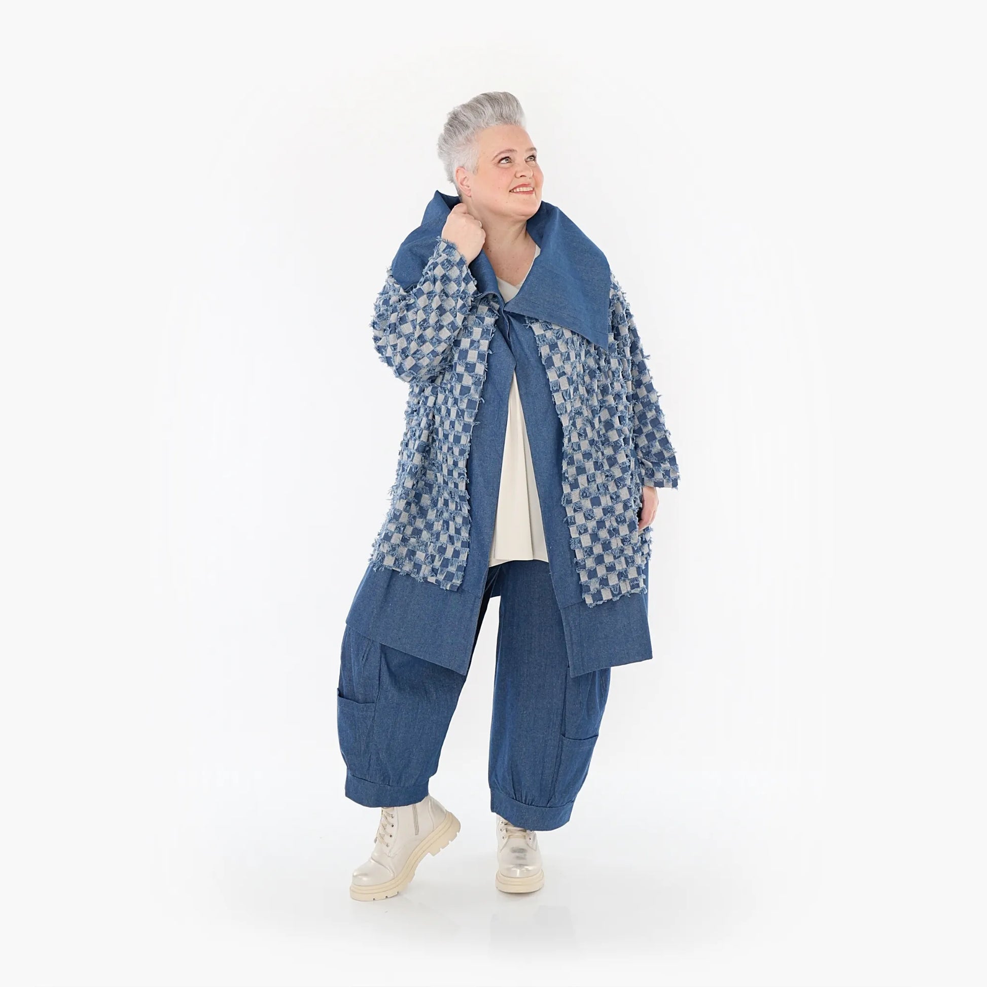 AKH Fashion Jacke in gerader Form, aus Baumwolle, 1463.07053, Jeansblau/Grau, Kariert