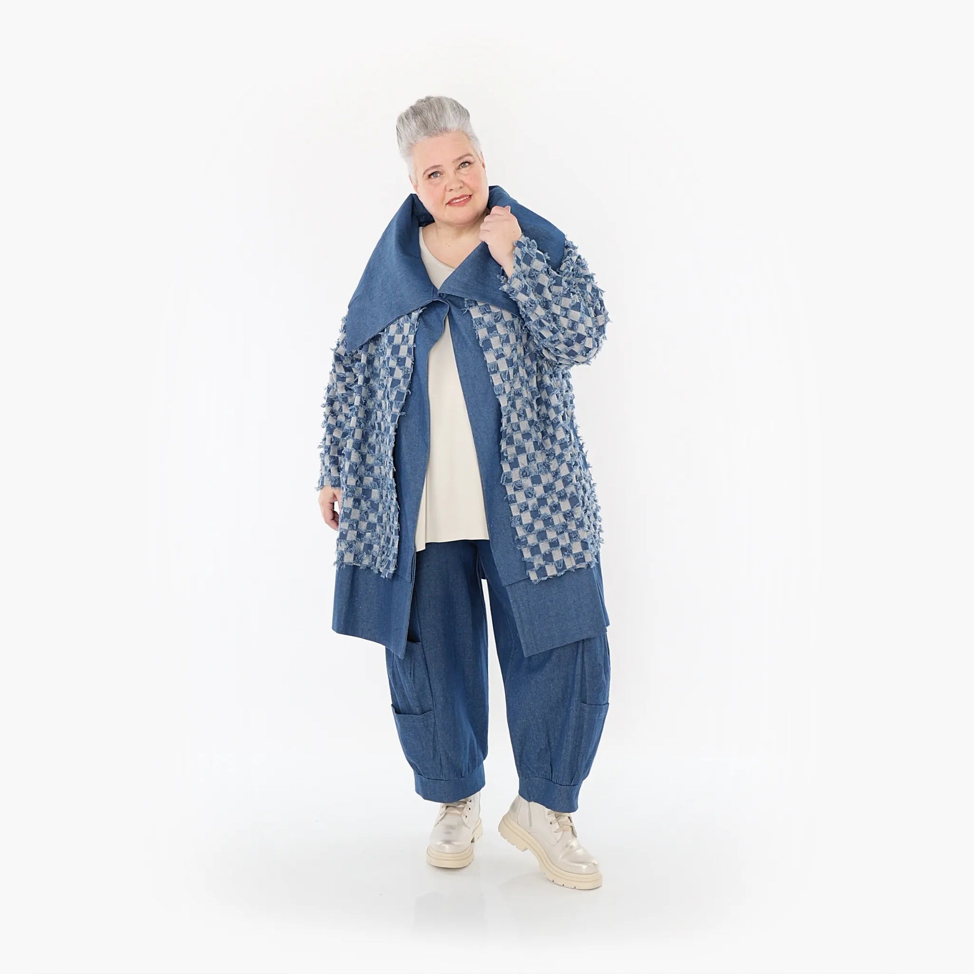 AKH Fashion Jacke in gerader Form, aus Baumwolle, 1463.07053, Jeansblau/Grau, Kariert