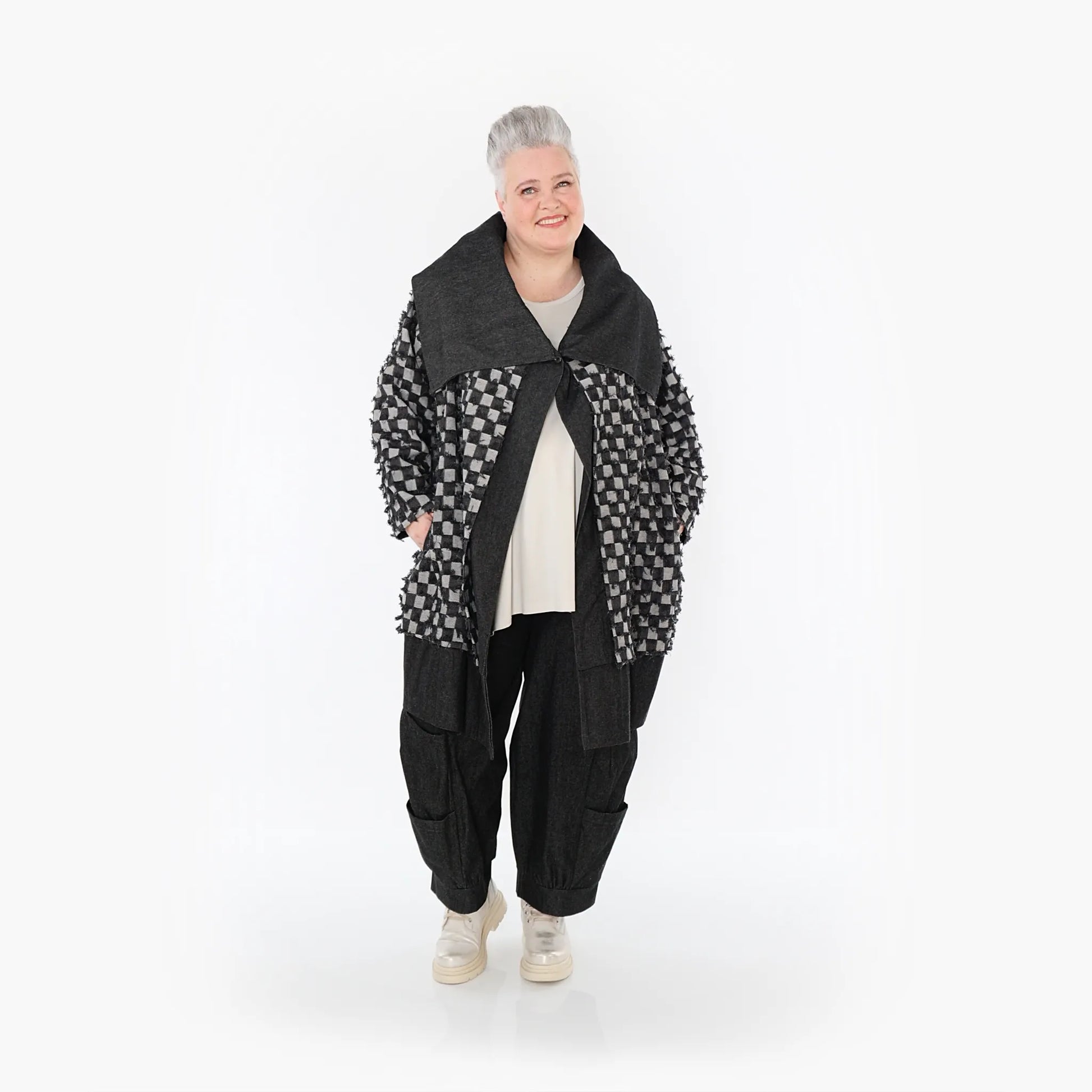 AKH Fashion Jacke in gerader Form, aus Baumwolle, 1463.07053, Schwarz/Grau, Kariert