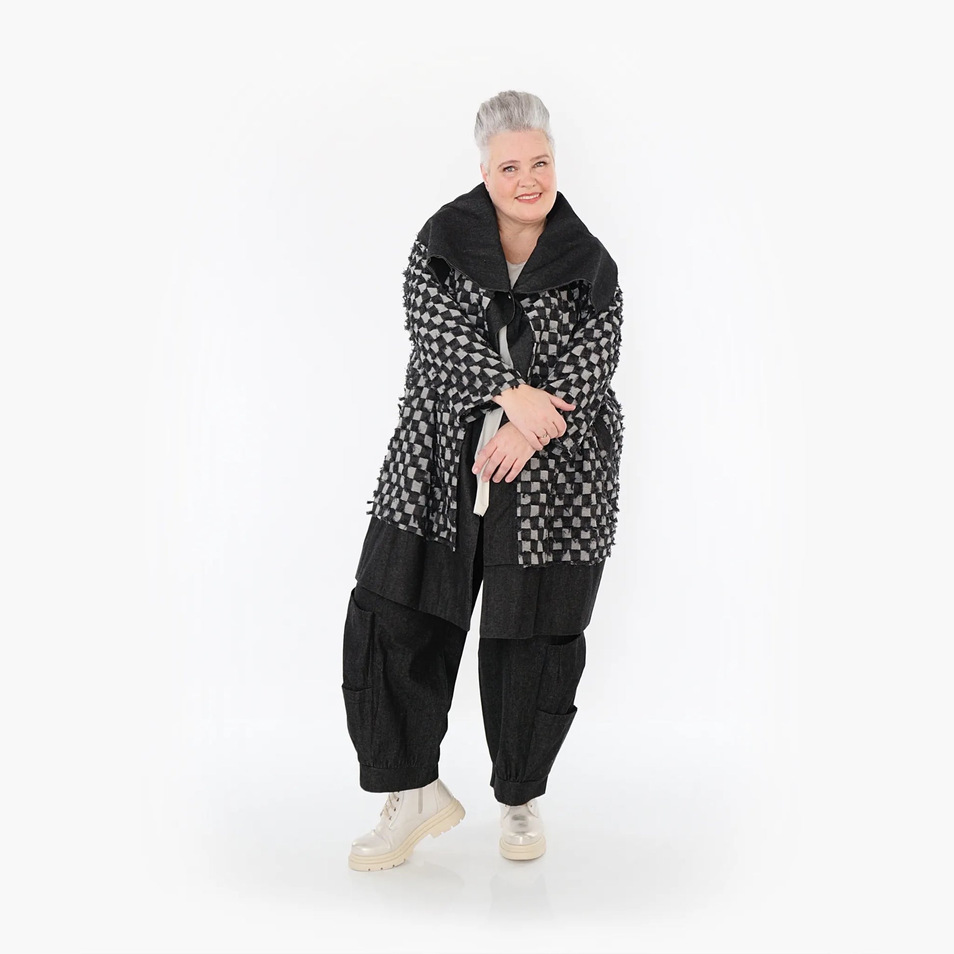 AKH Fashion Jacke in gerader Form, aus Baumwolle, 1463.07053, Schwarz/Grau, Kariert
