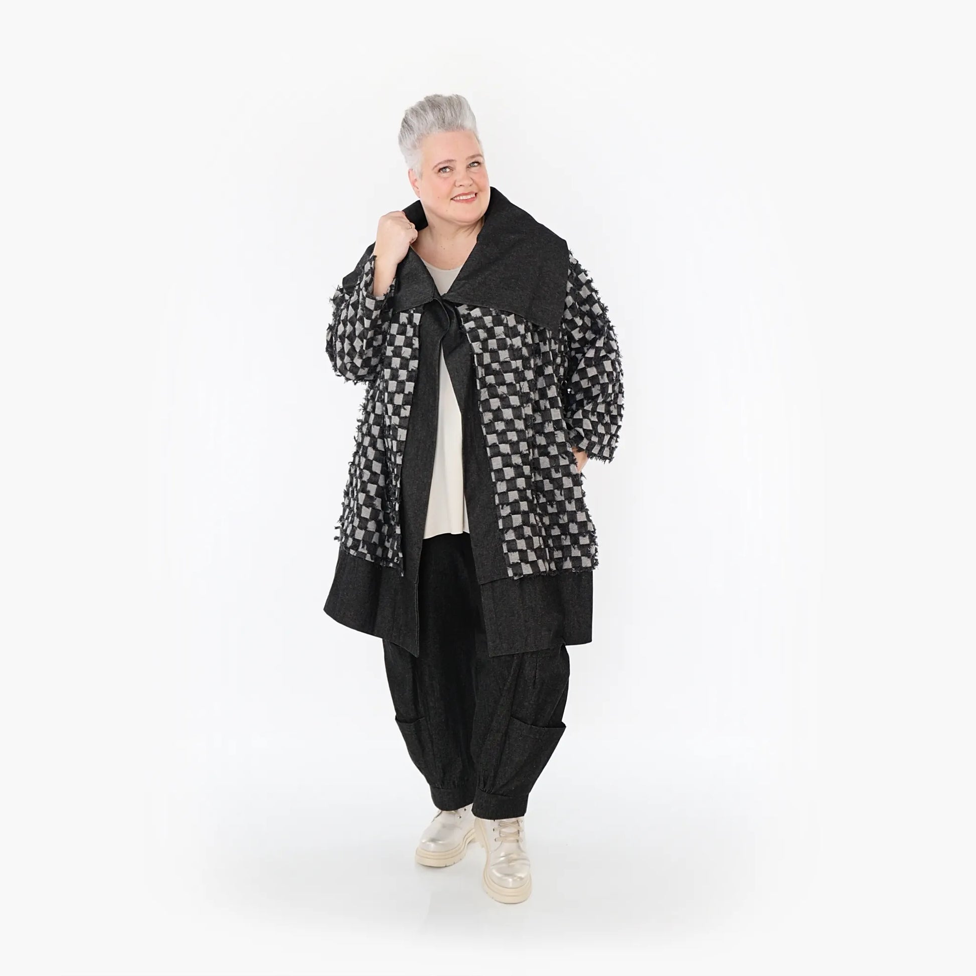 AKH Fashion Jacke in gerader Form, aus Baumwolle, 1463.07053, Schwarz/Grau, Kariert
