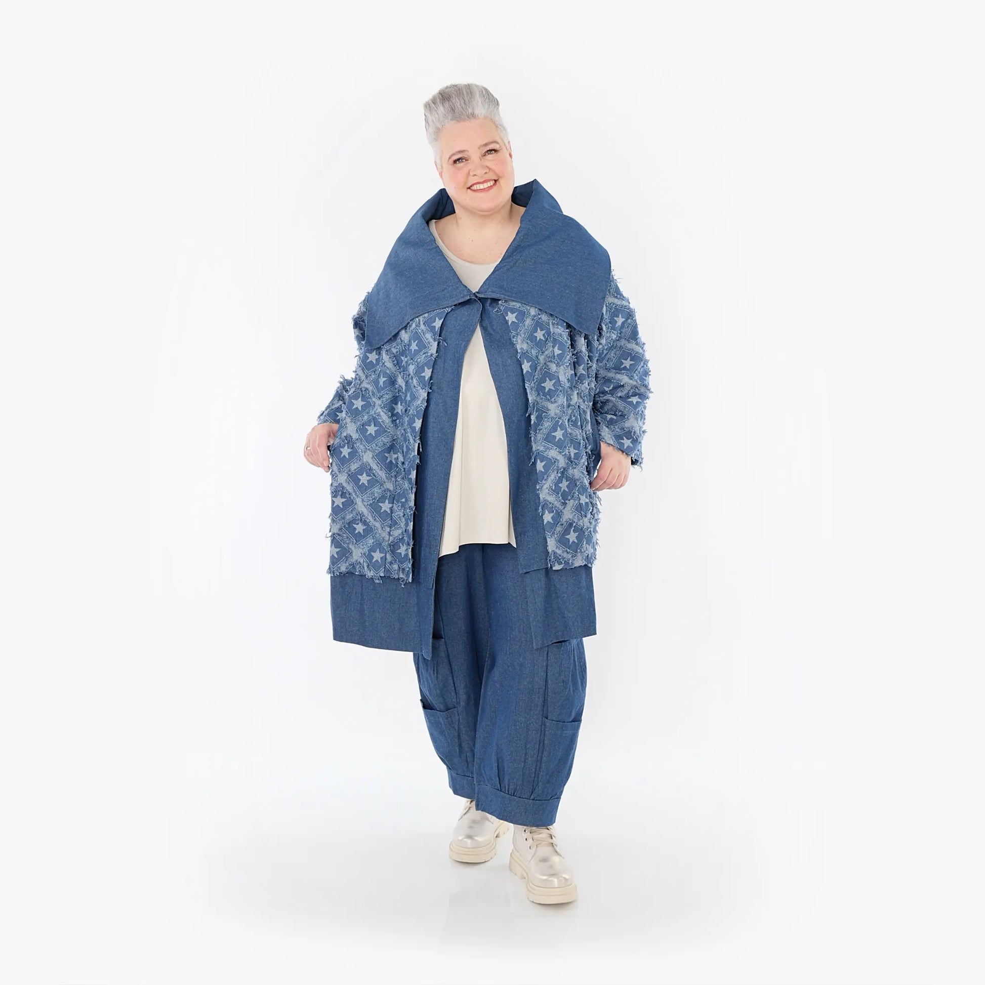 AKH Fashion Jacke in gerader Form, aus Baumwolle, 1464.07053, Jeansblau/Grau, Raute