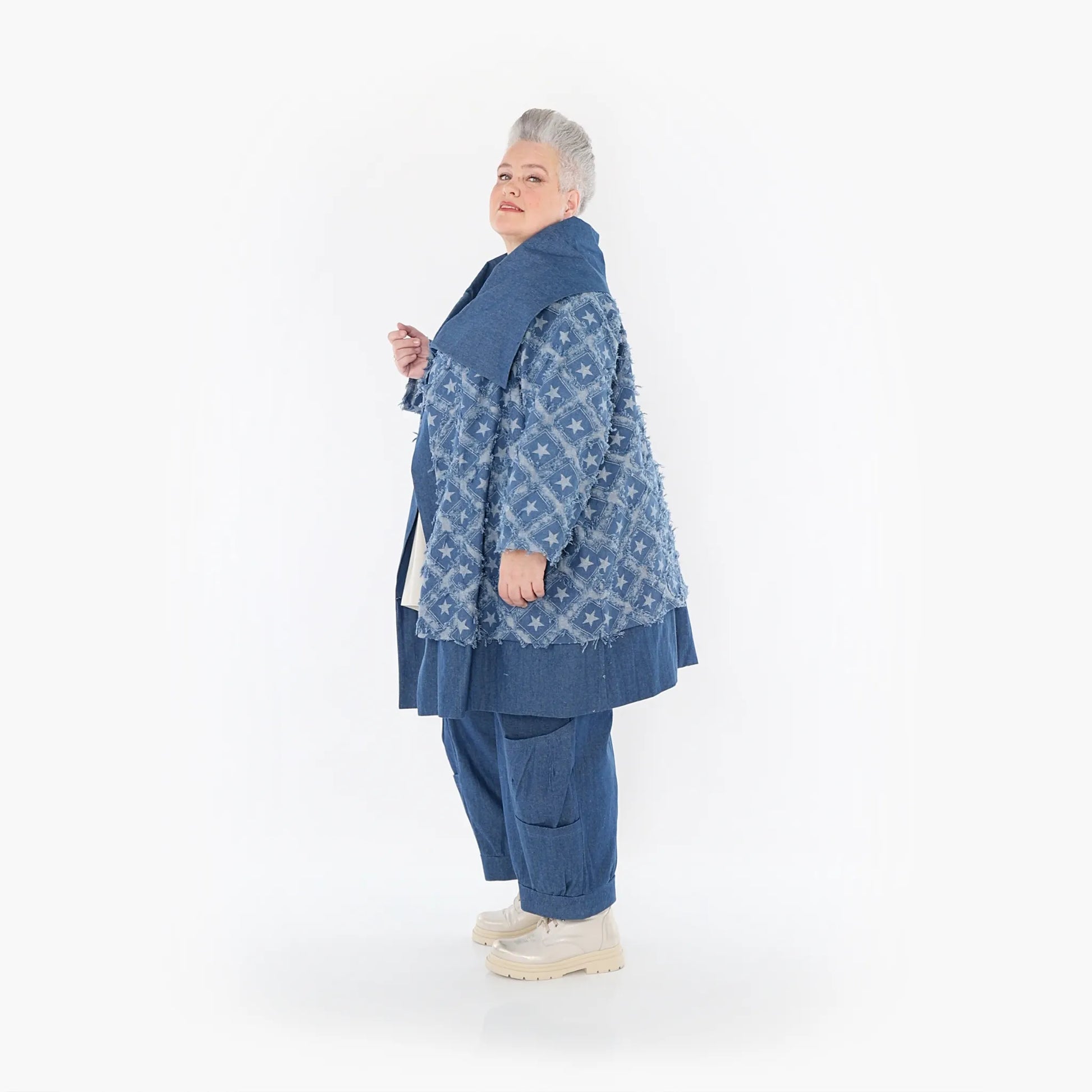 AKH Fashion Jacke in gerader Form, aus Baumwolle, 1464.07053, Jeansblau/Grau, Raute