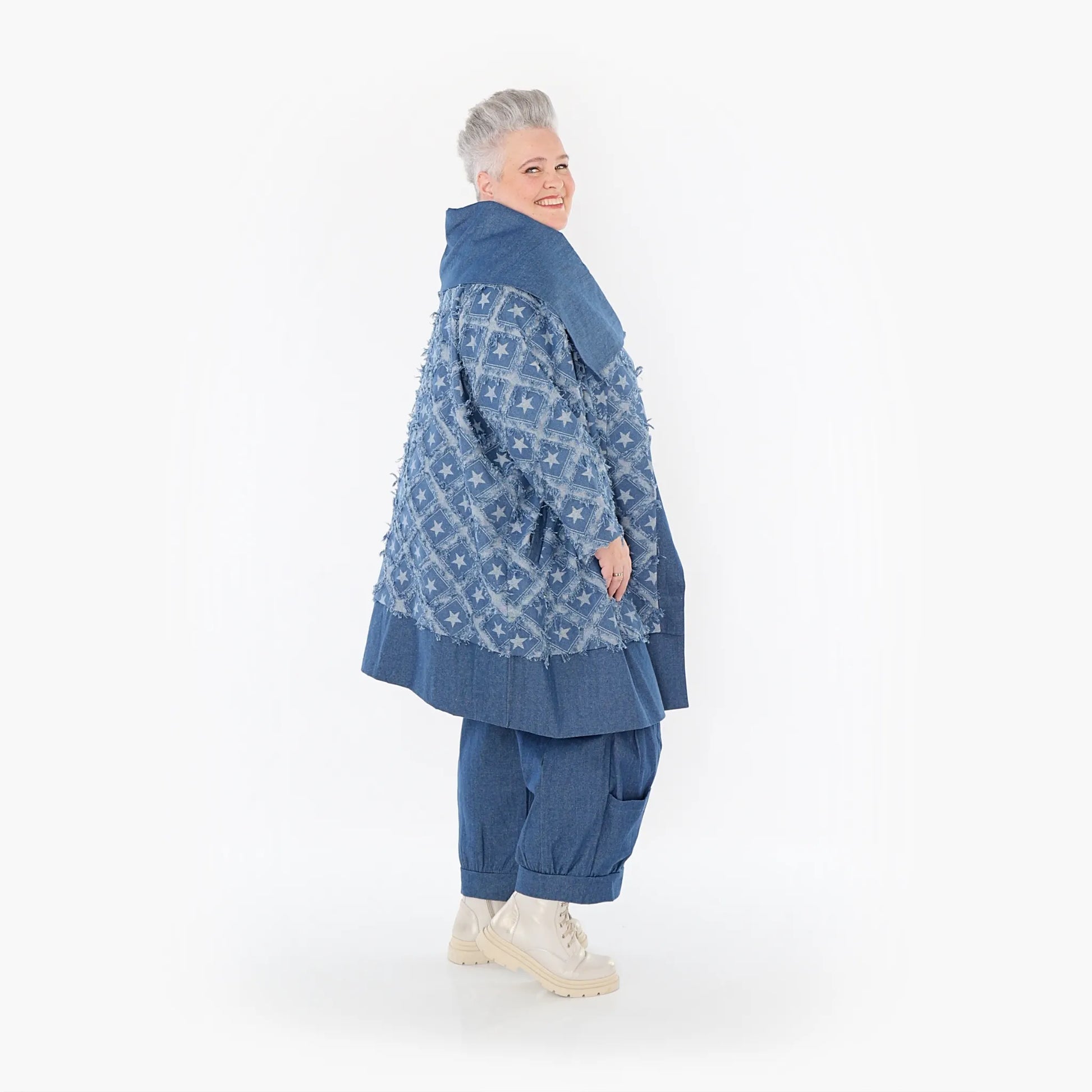 AKH Fashion Jacke in gerader Form, aus Baumwolle, 1464.07053, Jeansblau/Grau, Raute