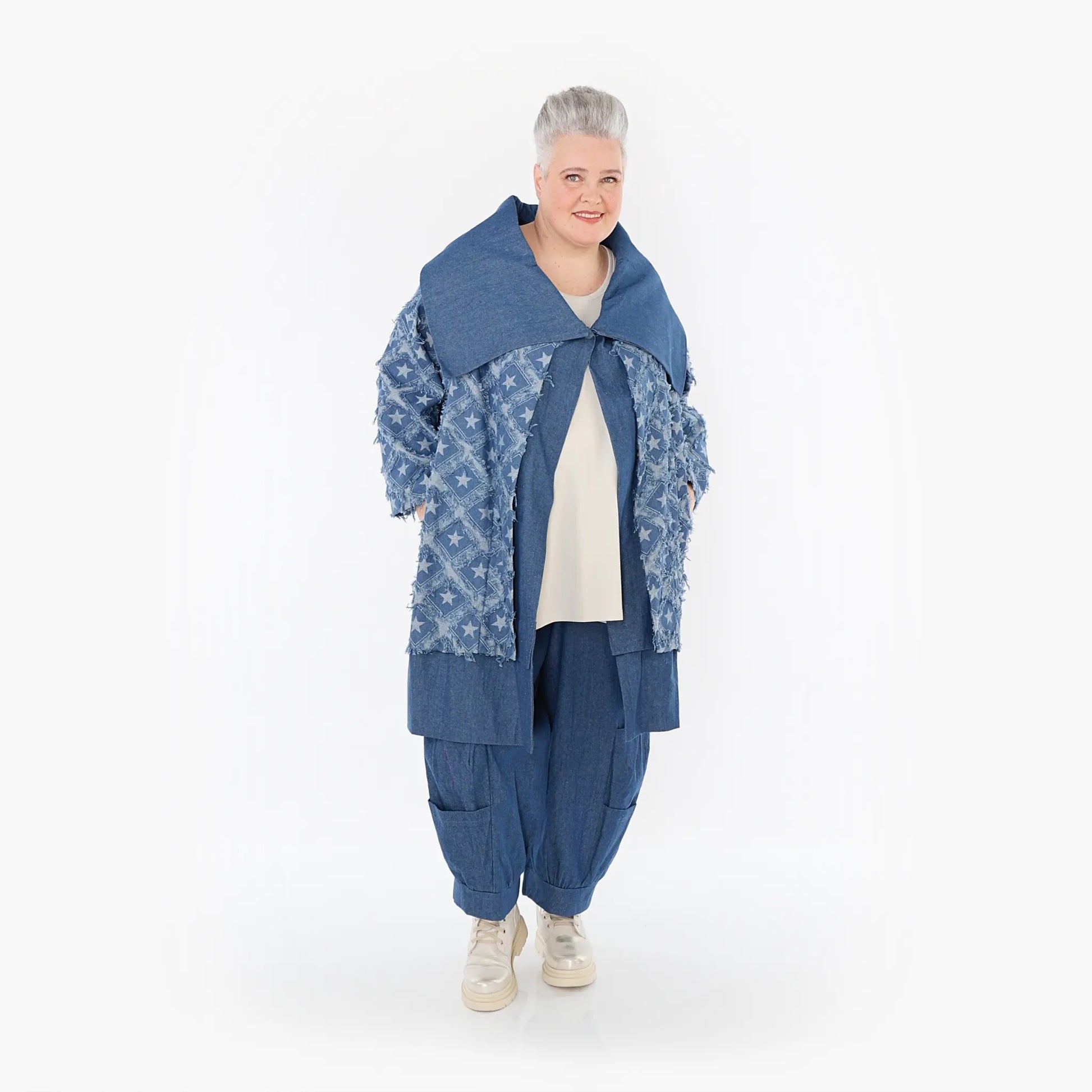AKH Fashion Jacke in gerader Form, aus Baumwolle, 1464.07053, Jeansblau/Grau, Raute