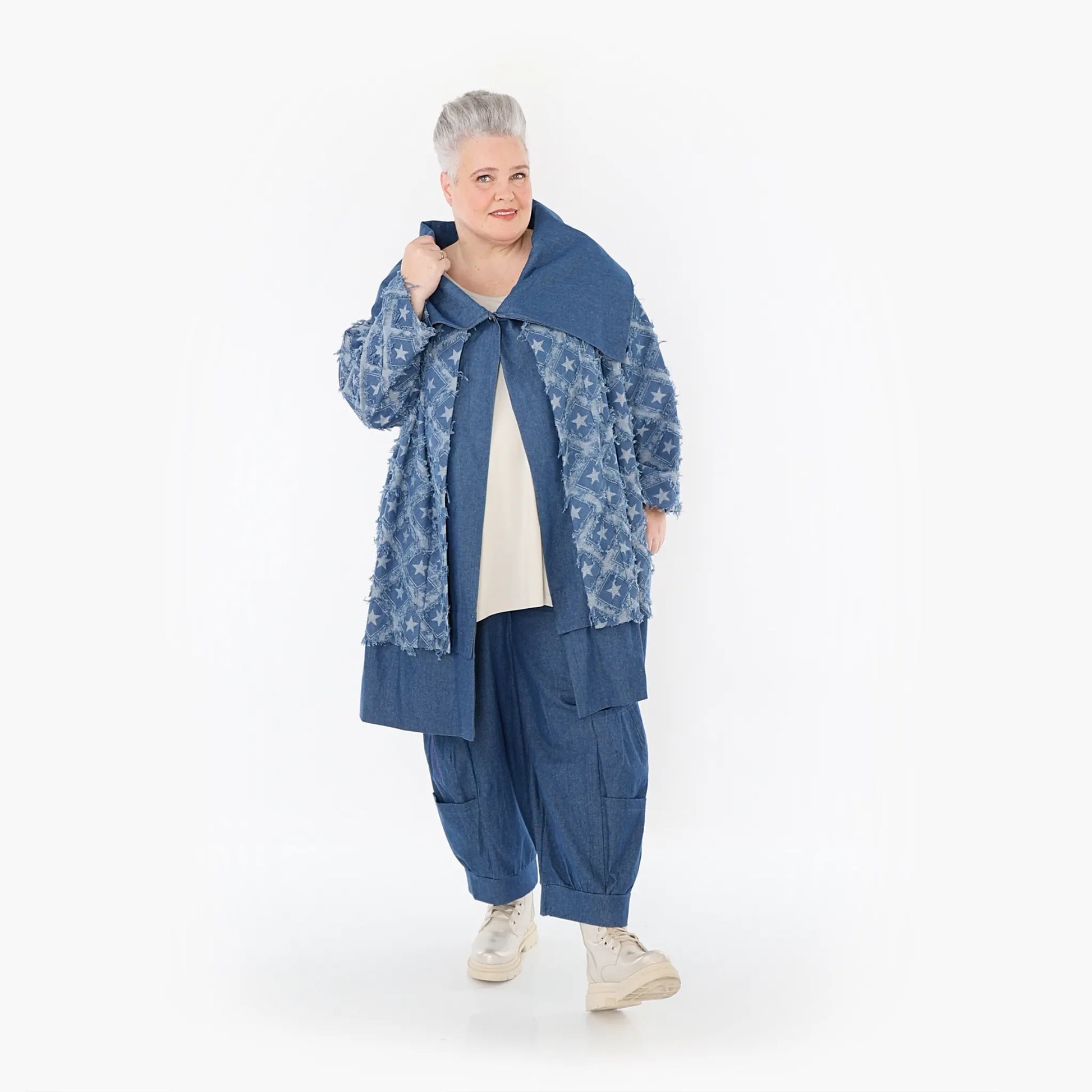 AKH Fashion Jacke in gerader Form, aus Baumwolle, 1464.07053, Jeansblau/Grau, Raute