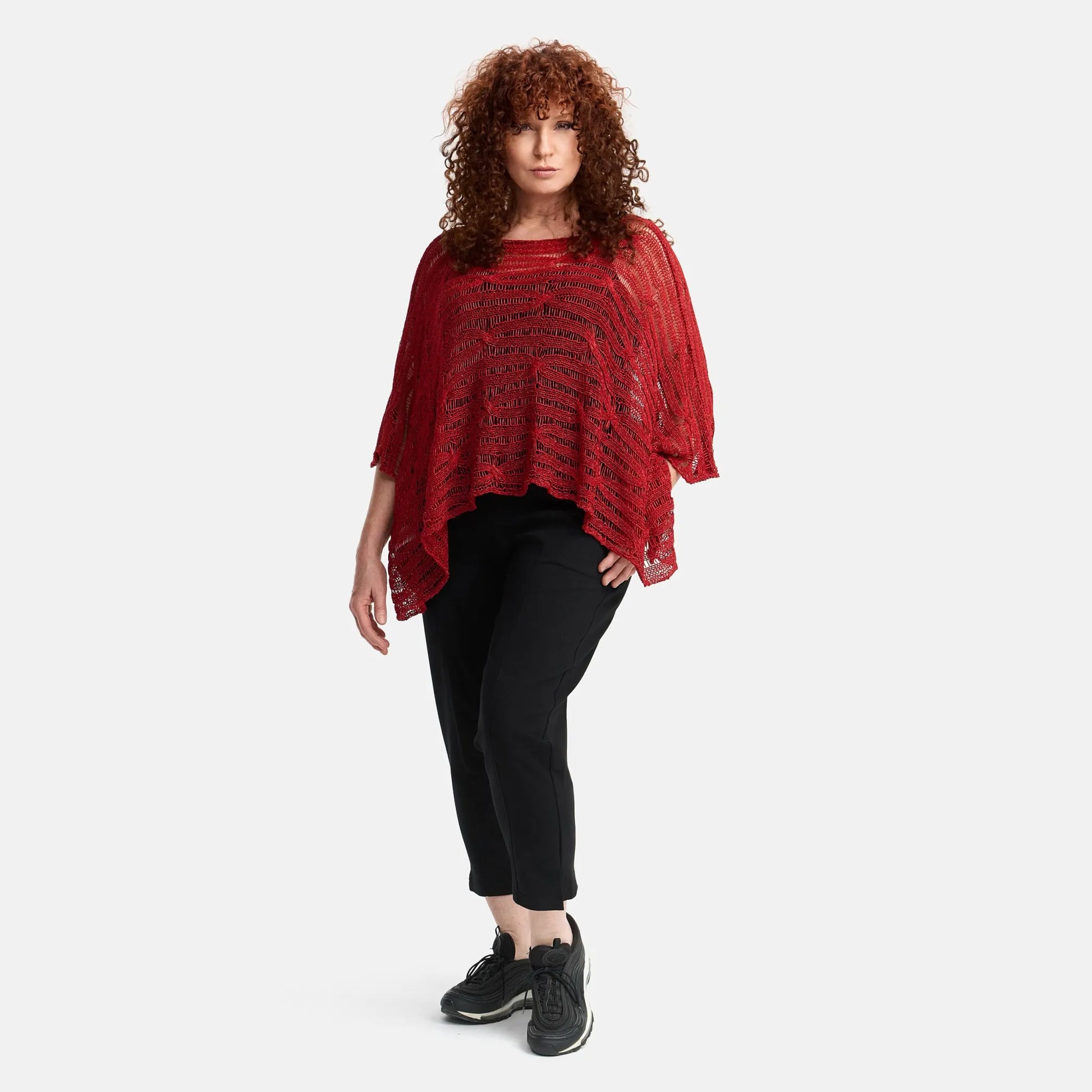 Amandine Pullover in kastiger Form, aus Baumwolle, A2805, Rot, Schick, Modern, Bequem