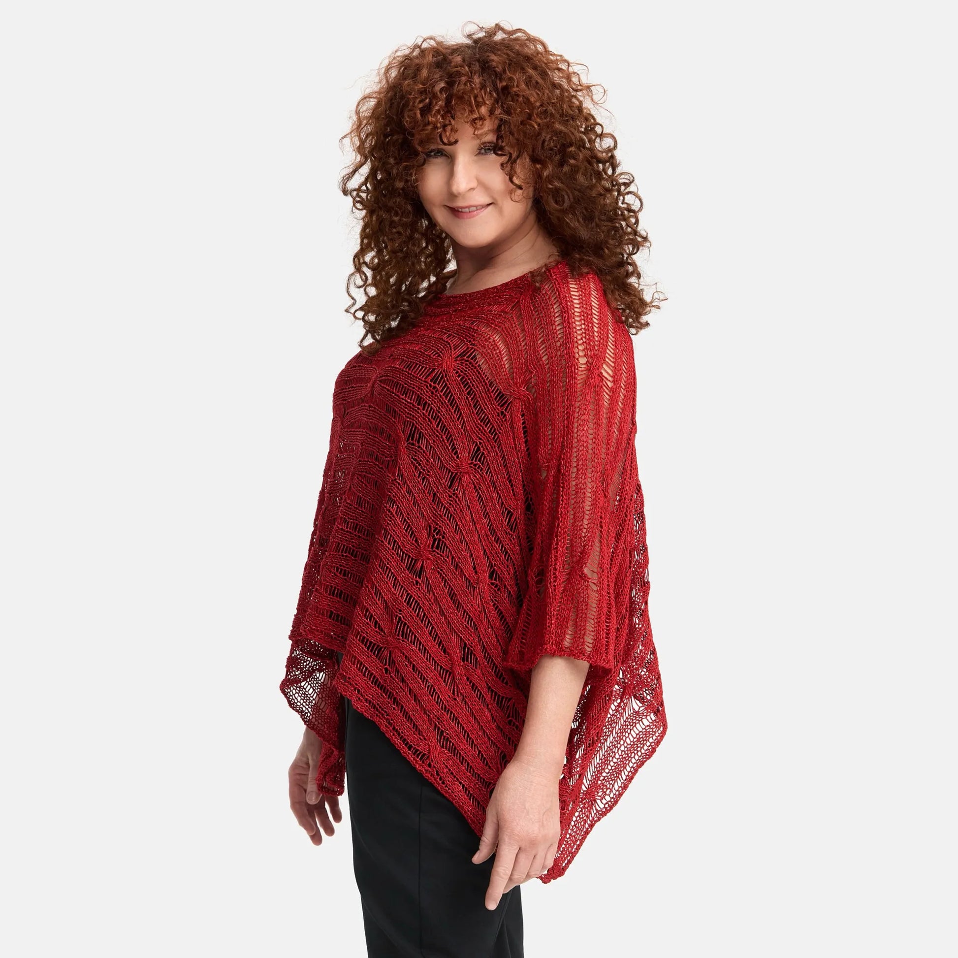 Amandine Pullover in kastiger Form, aus Baumwolle, A2805, Rot, Schick, Modern, Bequem