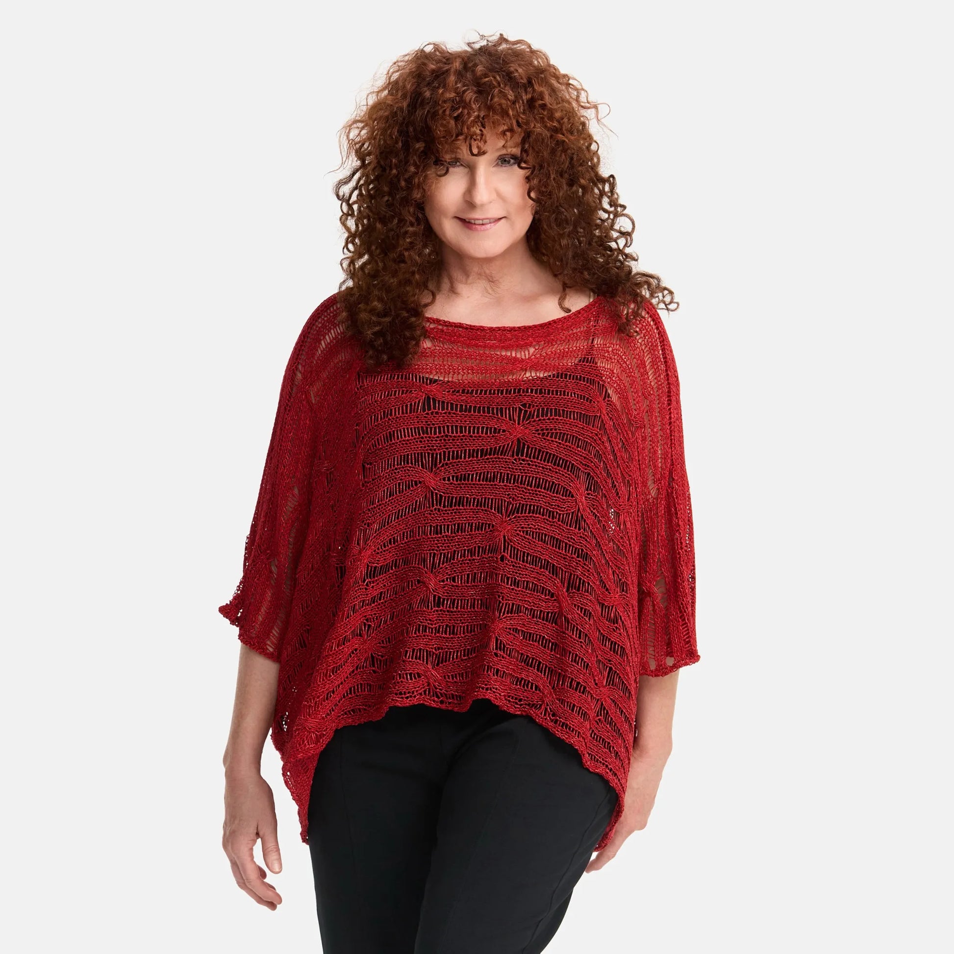Amandine Pullover in kastiger Form, aus Baumwolle, A2805, Rot, Schick, Modern, Bequem
