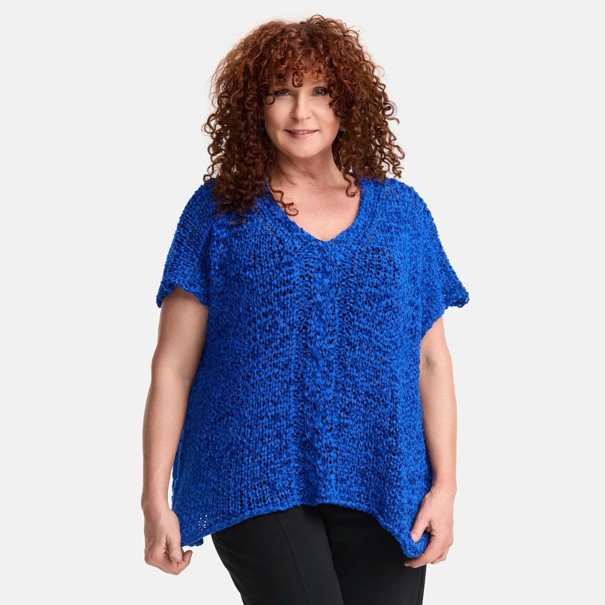 Amandine Pullover in kastiger Form, aus Baumwolle, A2808, Kobaltblau, Schick, Modern