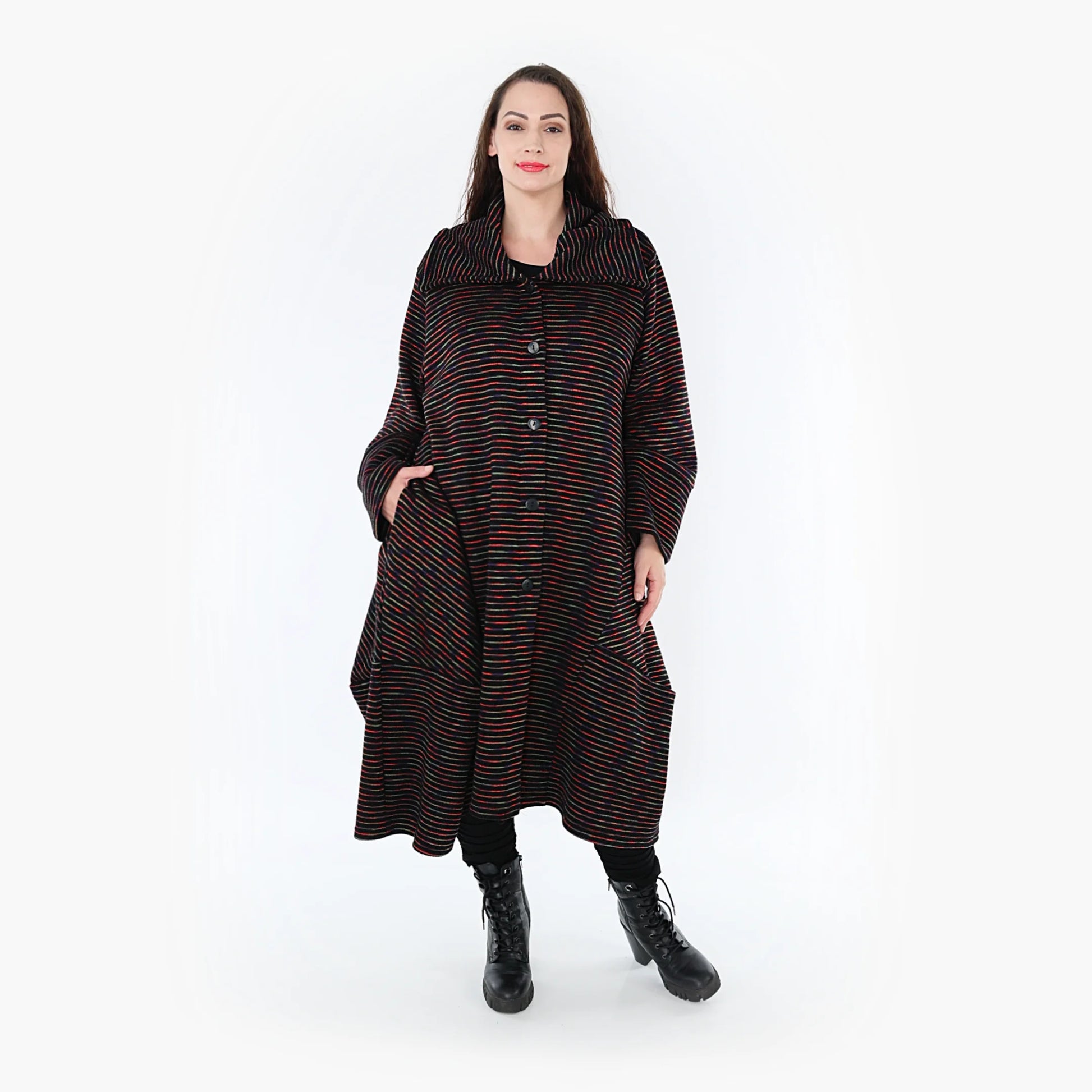 Ballonmantel von AKH Fashion aus Baumwolle, 1367.03023, Schwarz-Grün-Rot, Schick, Modern