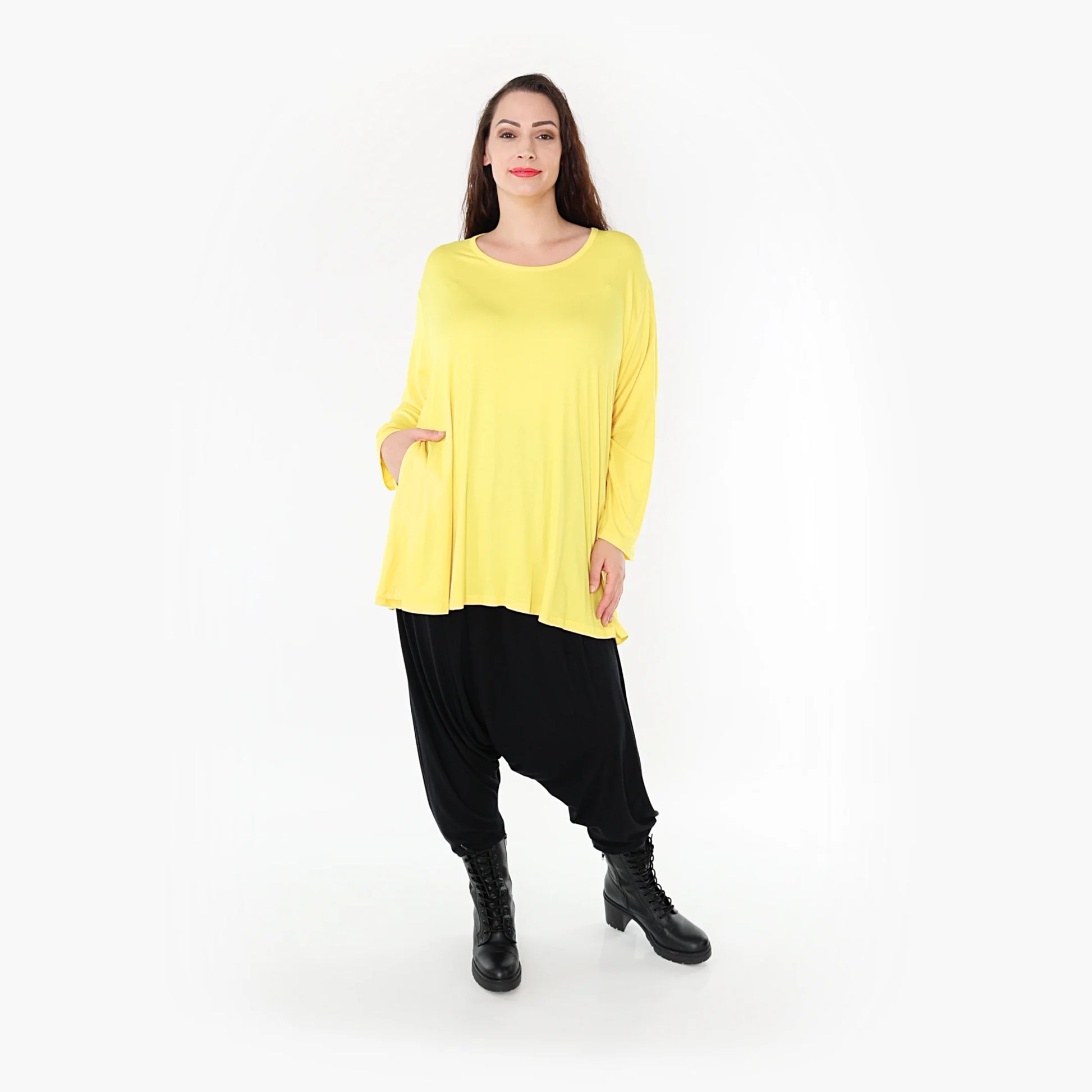AKH Fashion Shirt in Glocken-Form, aus Viskose, 1233.1892L, Gelb, Schick, Modern, Bequem