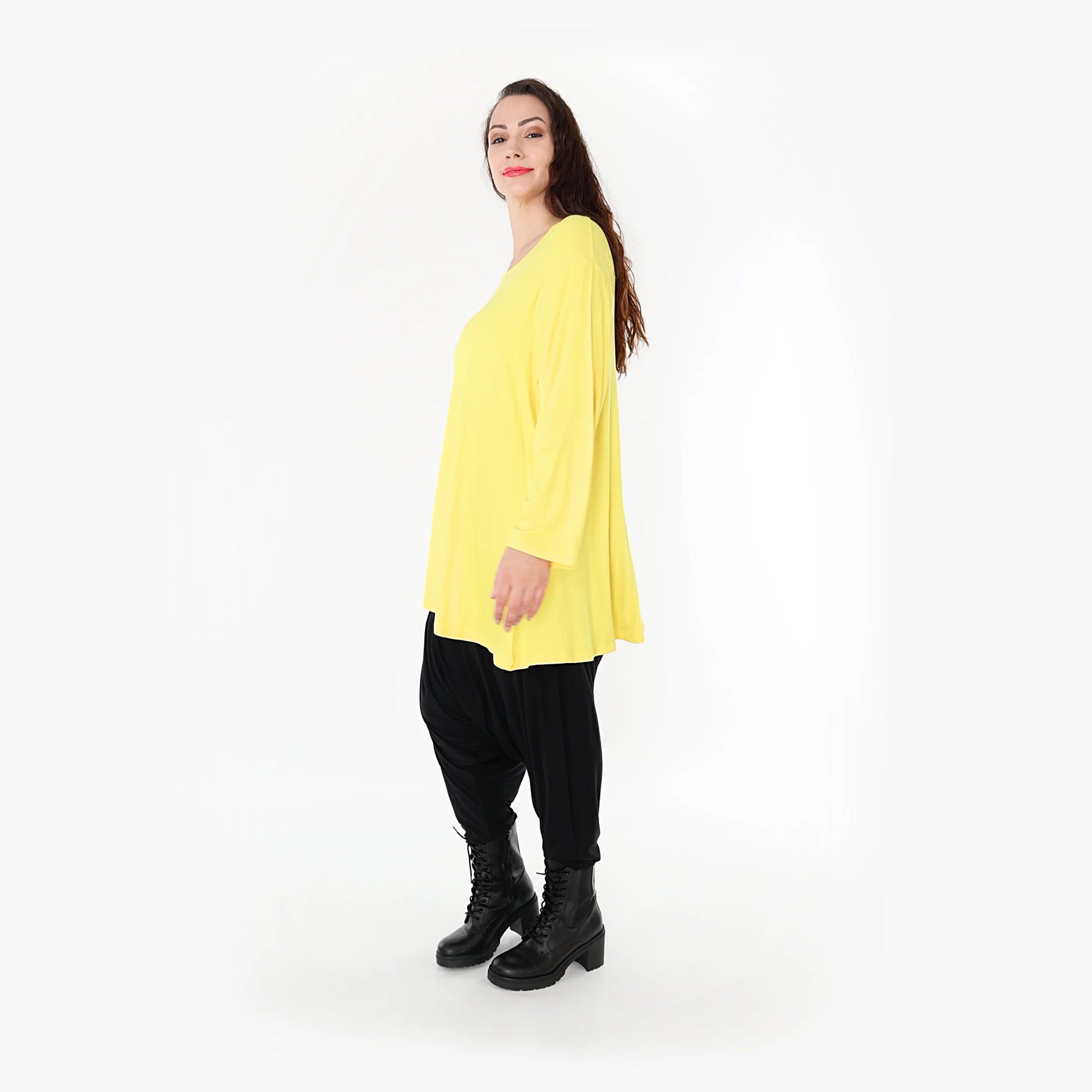 AKH Fashion Shirt in Glocken-Form, aus Viskose, 1233.1892L, Gelb, Schick, Modern, Bequem