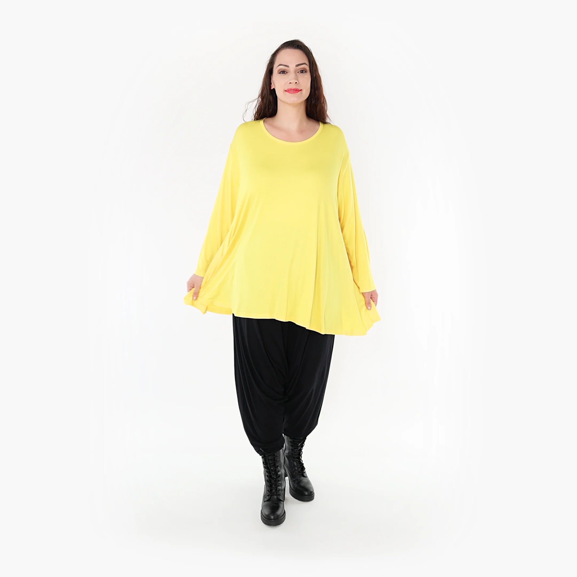 AKH Fashion Shirt in Glocken-Form, aus Viskose, 1233.1892L, Gelb, Schick, Modern, Bequem
