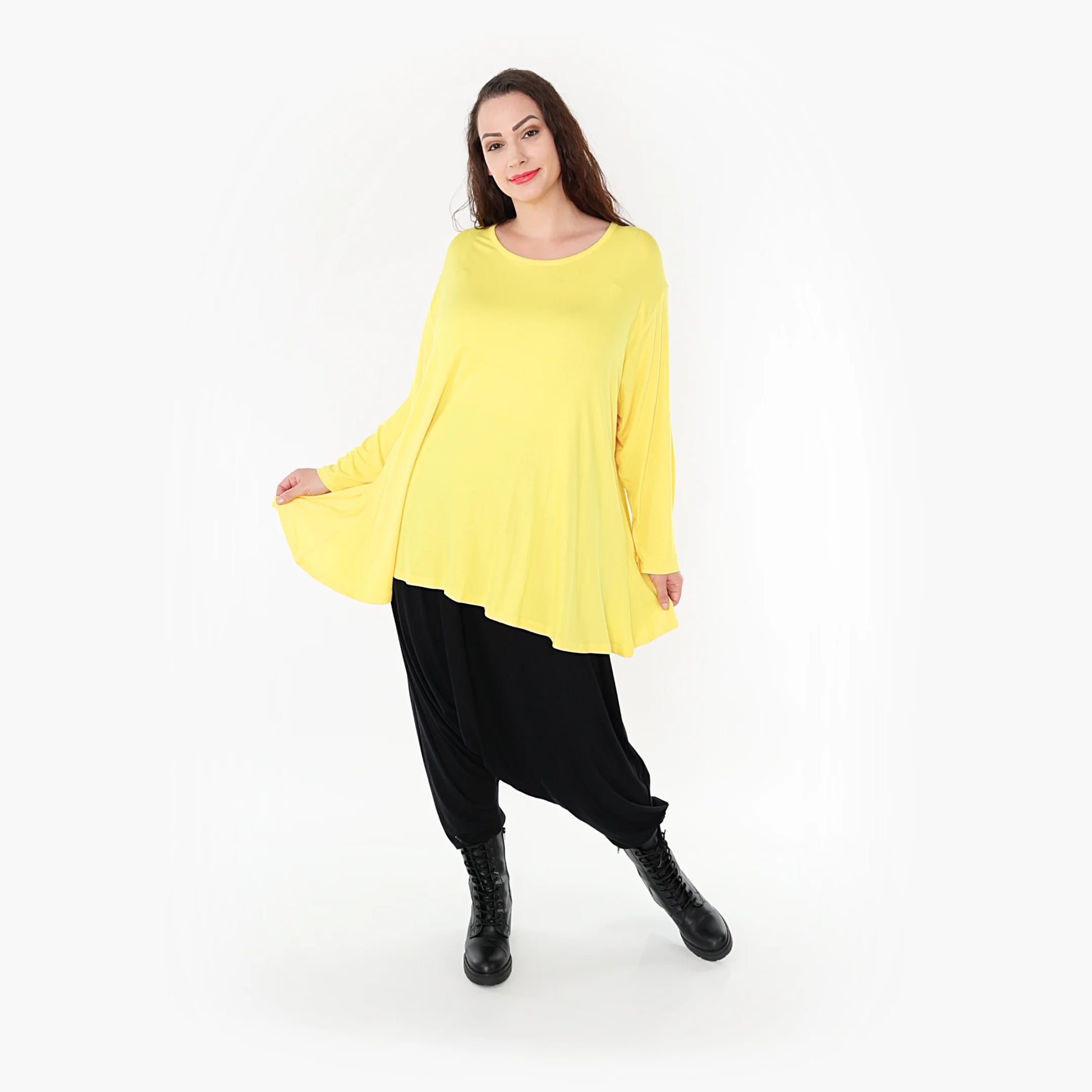 AKH Fashion Shirt in Glocken-Form, aus Viskose, 1233.1892L, Gelb, Schick, Modern, Bequem