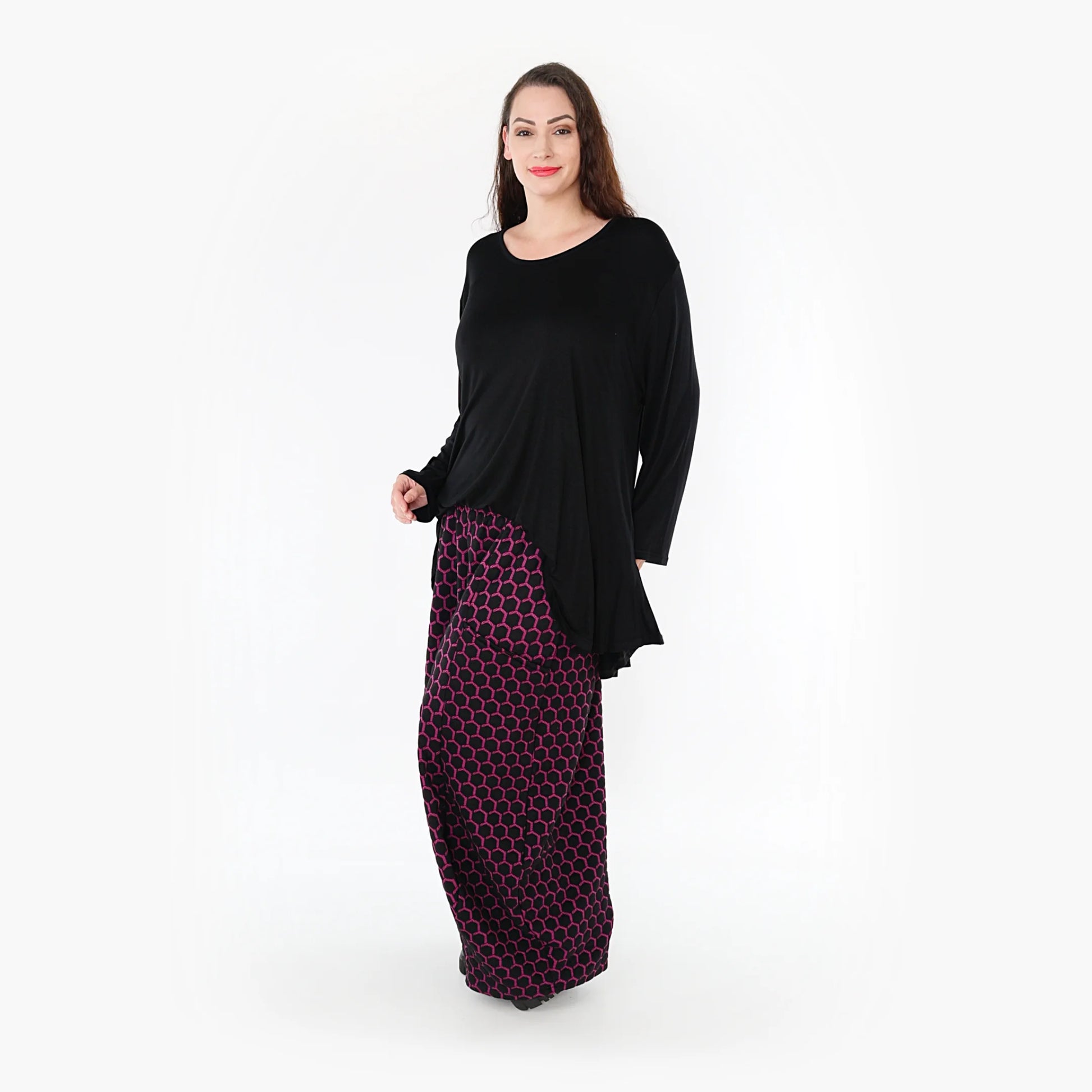 Ballonhose von AKH Fashion aus Materialmix, 1365.08069, Schwarz-Fuchsia, Raute, Schick