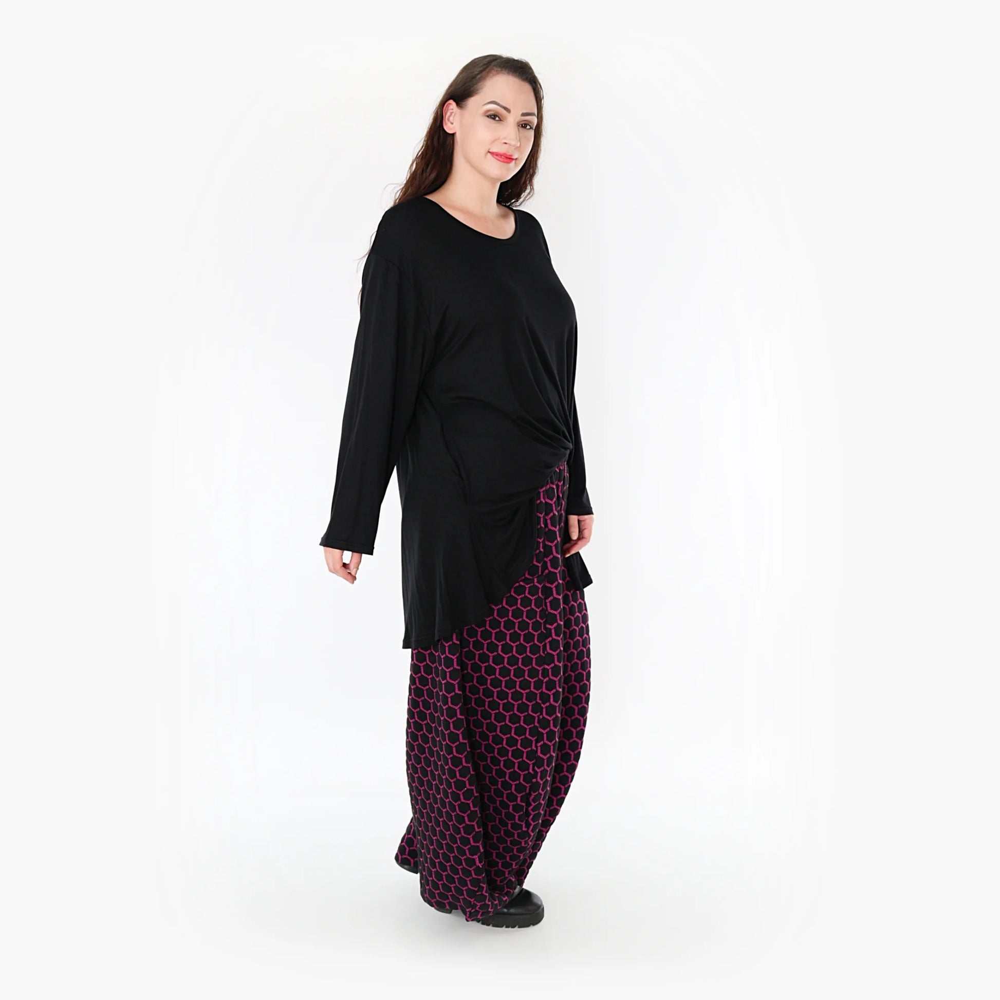 Ballonhose von AKH Fashion aus Materialmix, 1365.08069, Schwarz-Fuchsia, Raute, Schick
