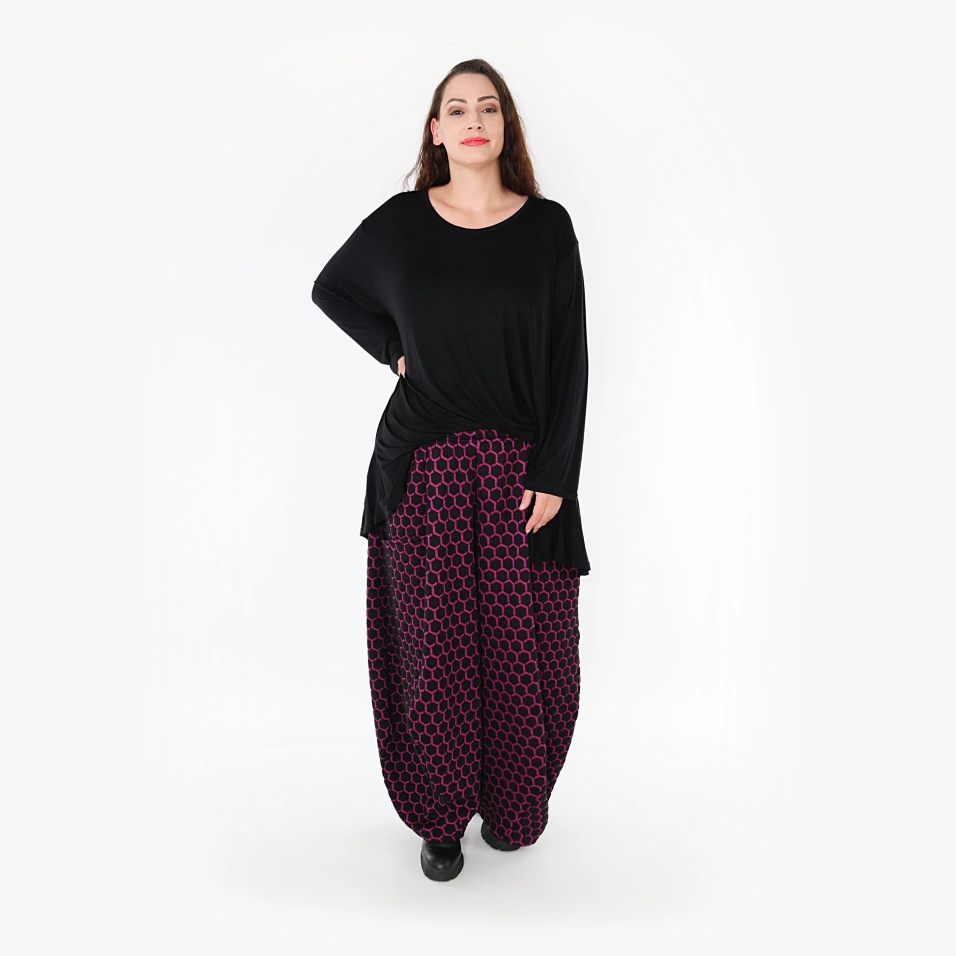 Ballonhose von AKH Fashion aus Materialmix, 1365.08069, Schwarz-Fuchsia, Raute, Schick