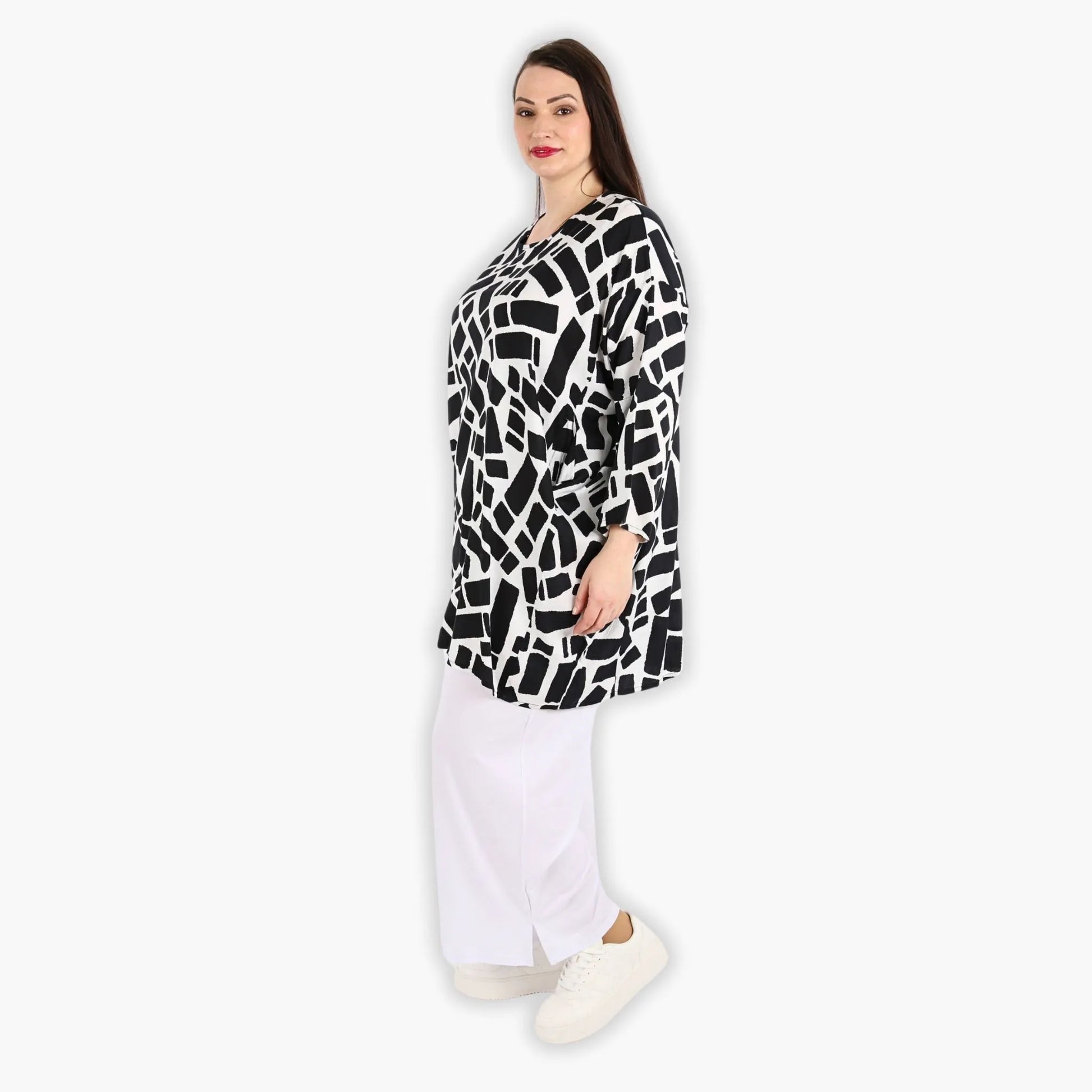 AKH Fashion Bigshirt in gerader Form, aus Viskose, 1299.06909, Schwarz-Weiß, Schick, Modern