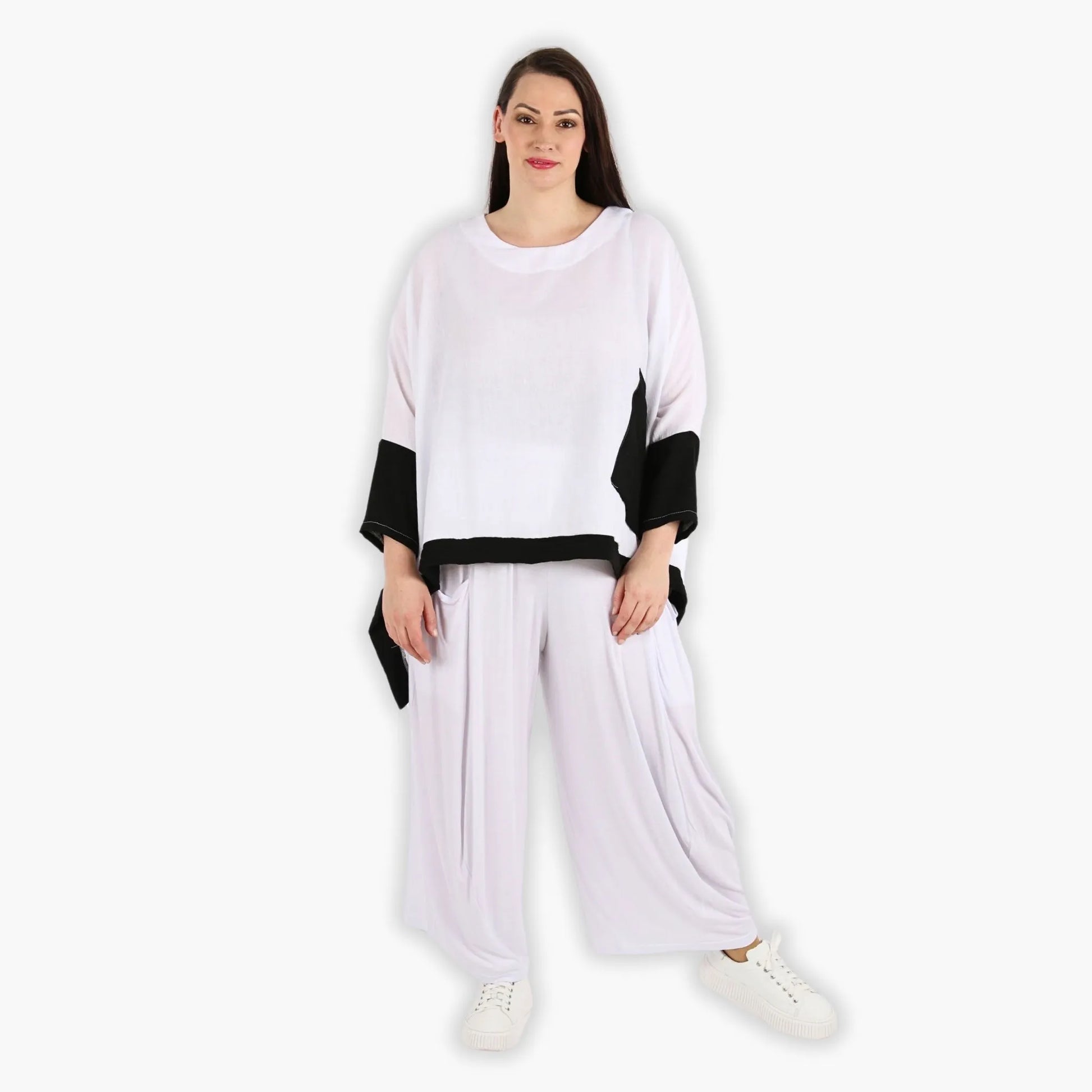A-Form Bigshirt von AKH Fashion aus Viskose, 1305.02413, Weiß-Schwarz, Schick, Modern, Bequem