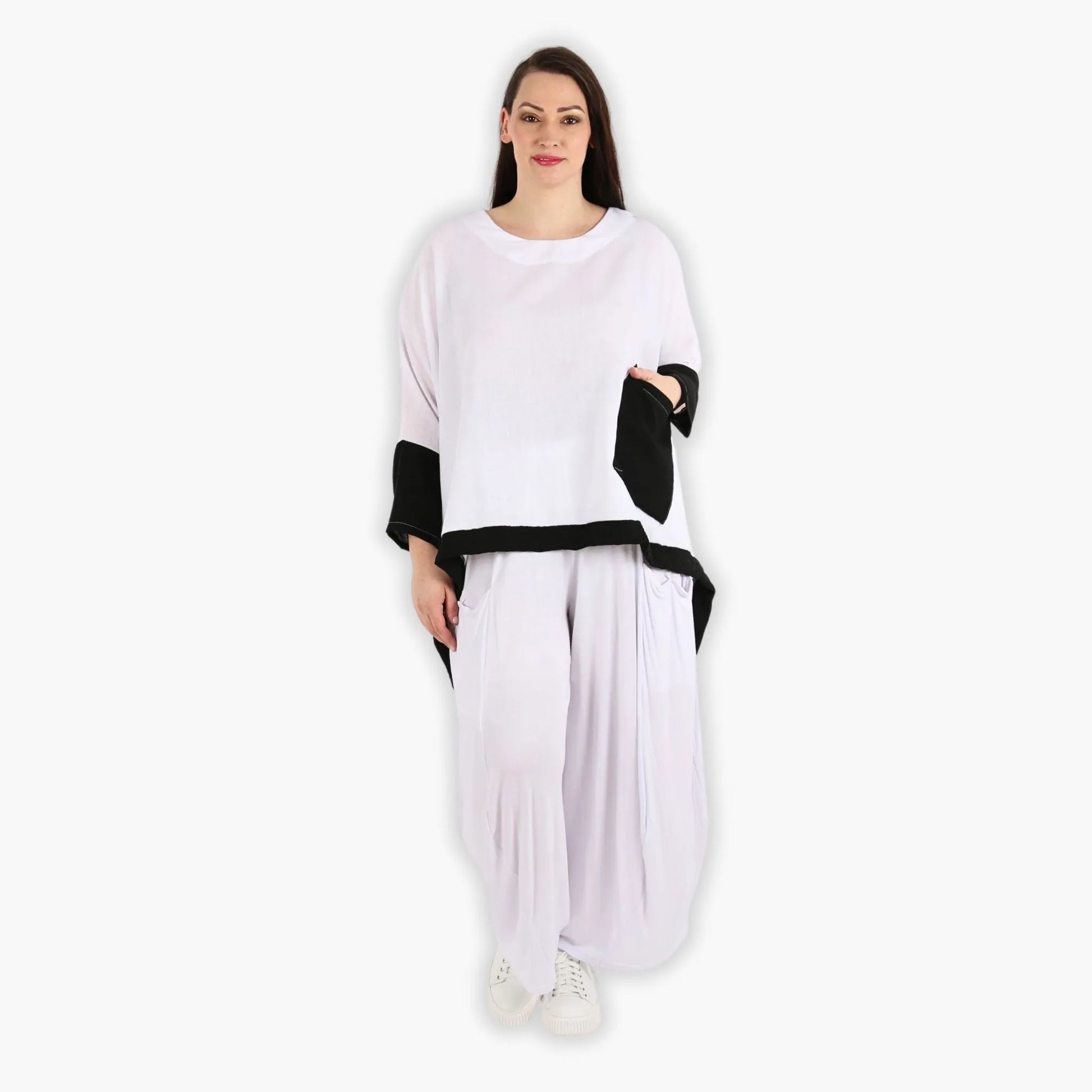 A-Form Bigshirt von AKH Fashion aus Viskose, 1305.02413, Weiß-Schwarz, Schick, Modern, Bequem
