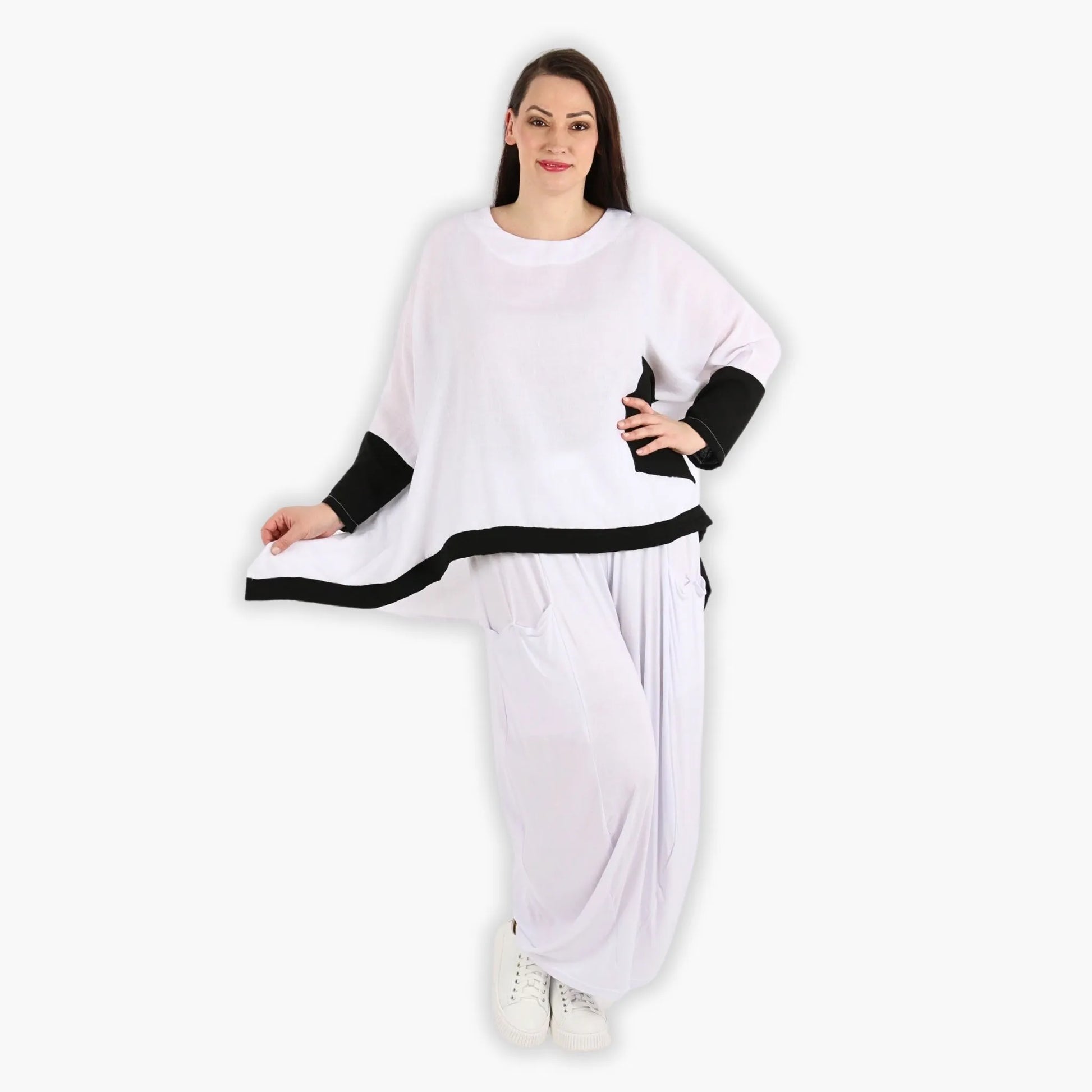 A-Form Bigshirt von AKH Fashion aus Viskose, 1305.02413, Weiß-Schwarz, Schick, Modern, Bequem