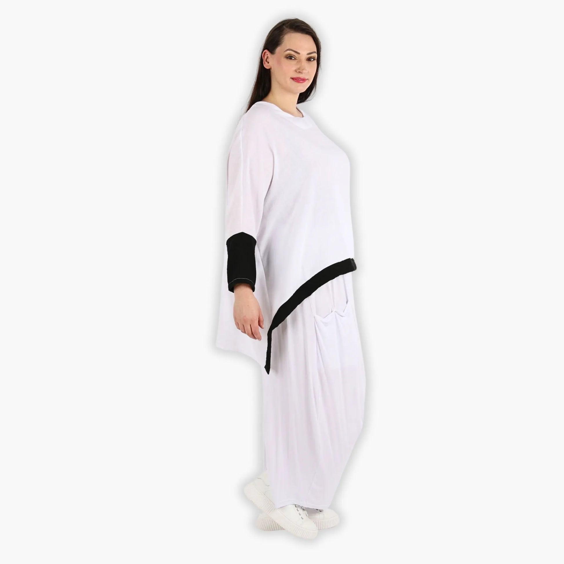 A-Form Bigshirt von AKH Fashion aus Viskose, 1305.02413, Weiß-Schwarz, Schick, Modern, Bequem