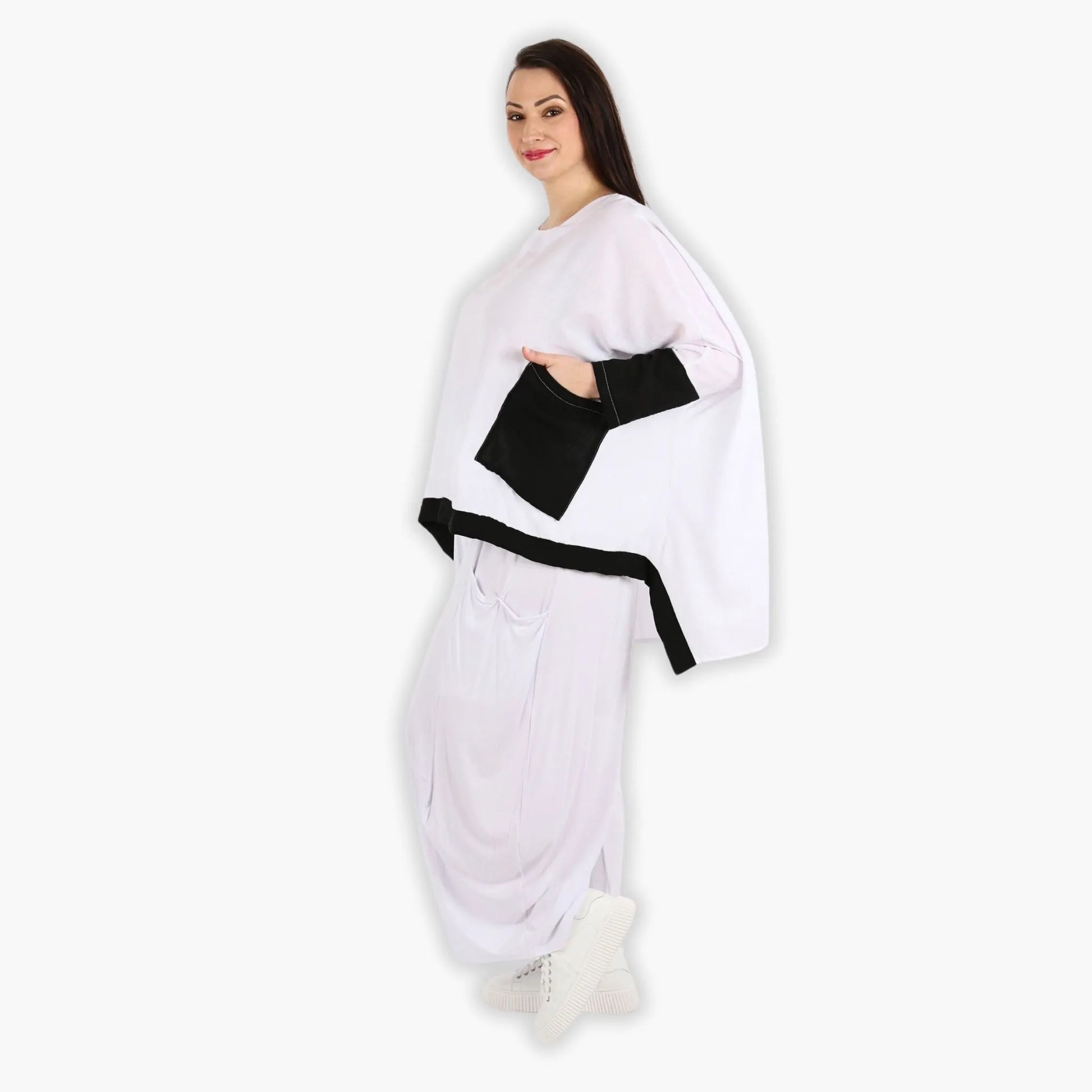 A-Form Bigshirt von AKH Fashion aus Viskose, 1305.02413, Weiß-Schwarz, Schick, Modern, Bequem