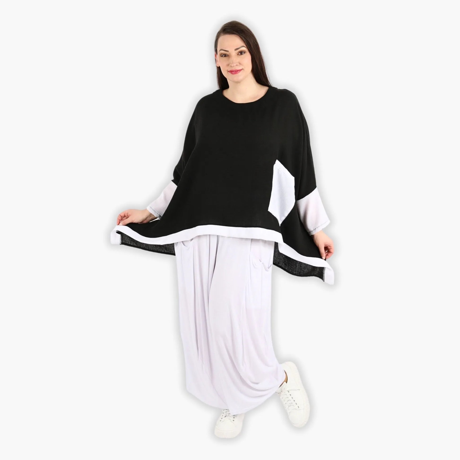 A-Form Bigshirt von AKH Fashion aus Viskose, 1305.02413, Schwarz-Weiß, Schick, Modern, Bequem