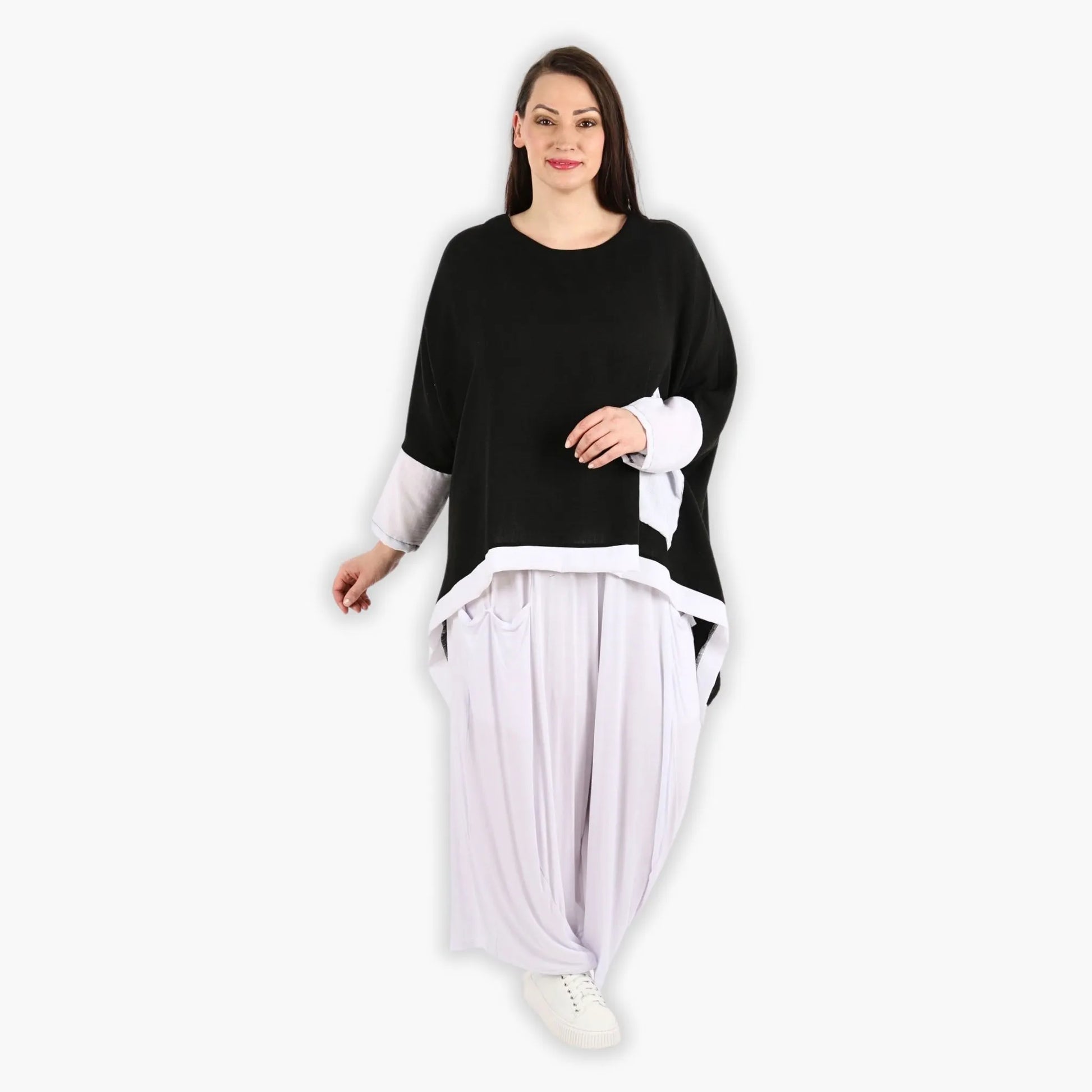 A-Form Bigshirt von AKH Fashion aus Viskose, 1305.02413, Schwarz-Weiß, Schick, Modern, Bequem