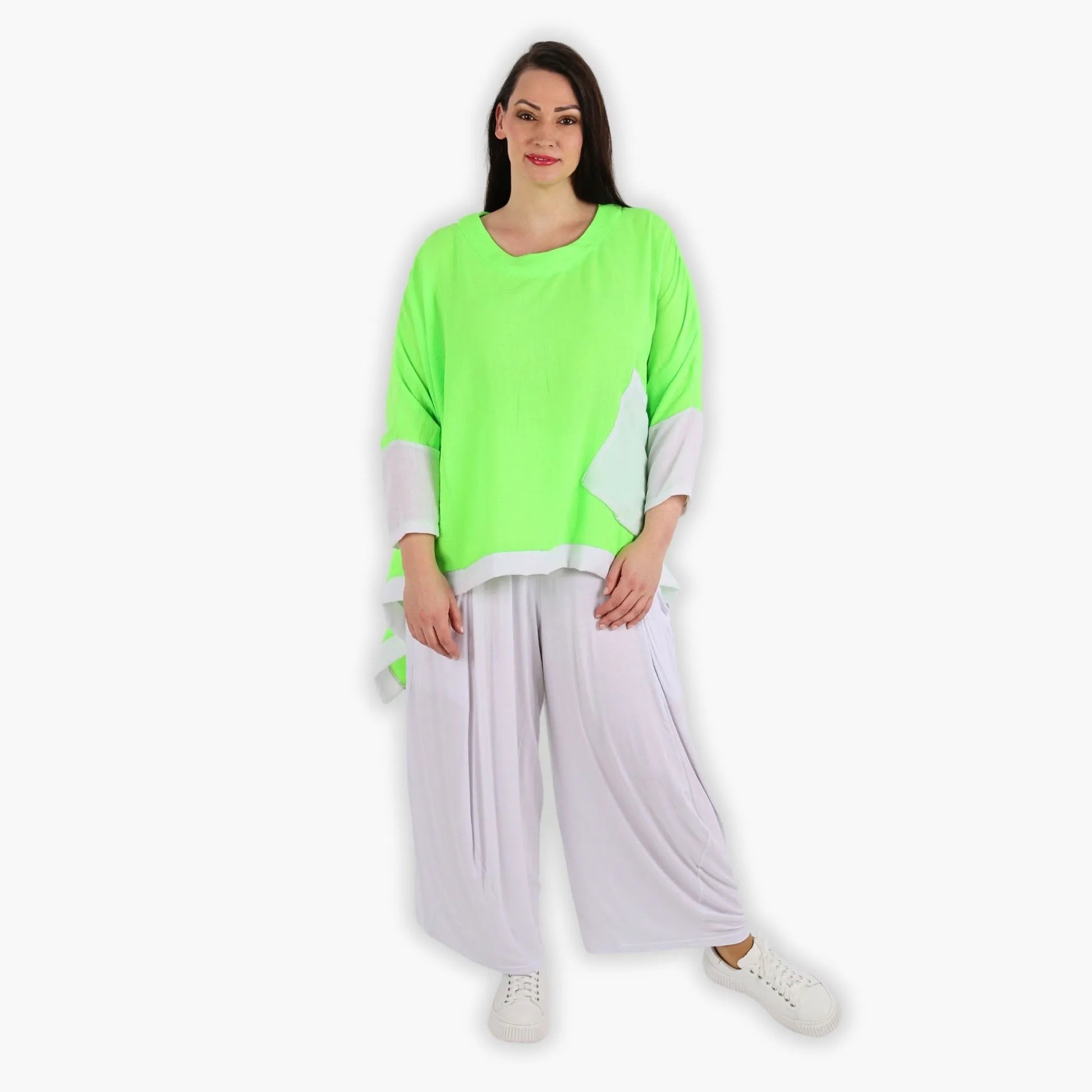 A-Form Bigshirt von AKH Fashion aus Viskose, 1305.02413, Neongrün-Weiß, Schick, Modern